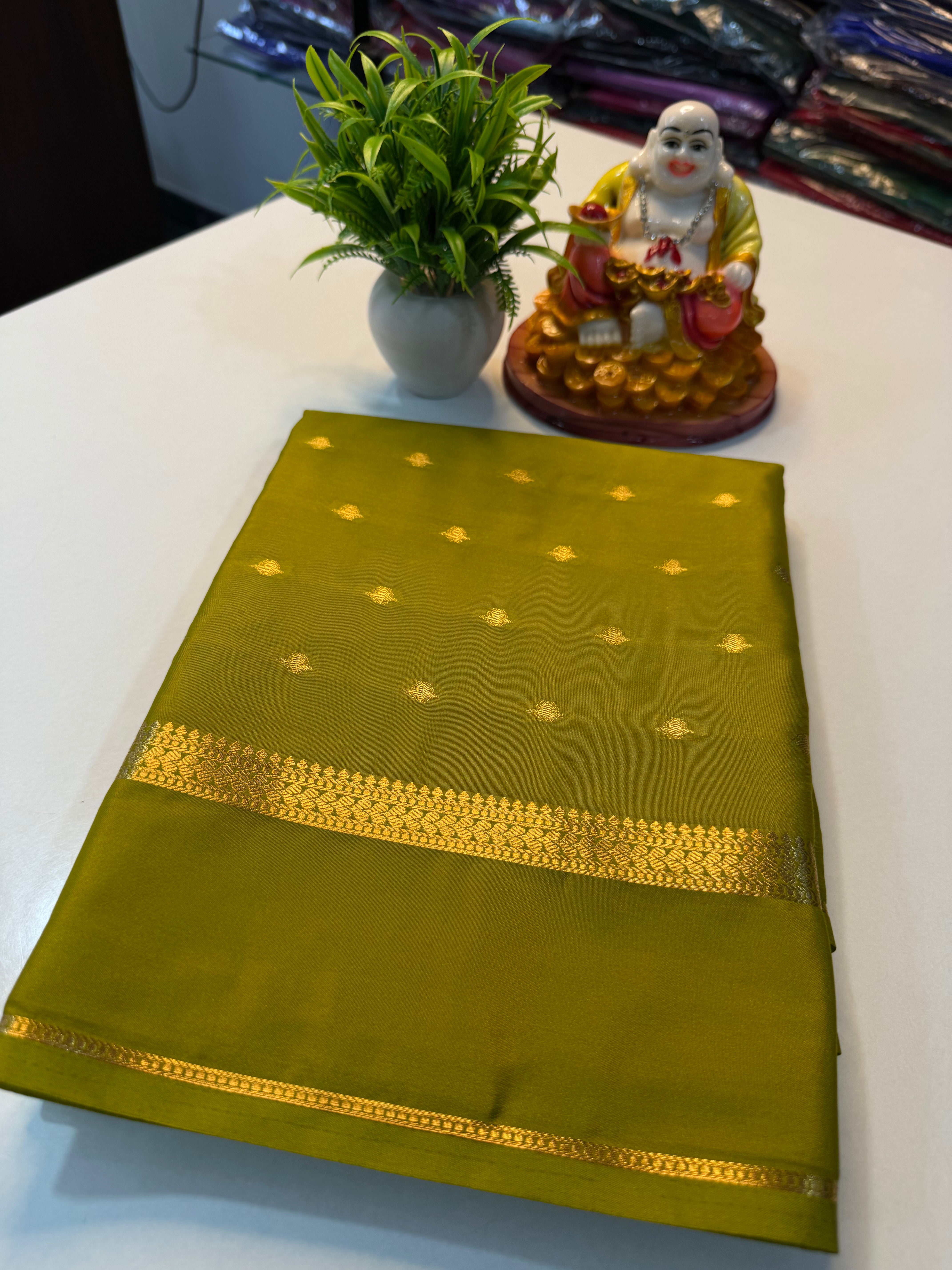 Premium Mysore Crepe Silk Saree with Buttas & Chit Pallu | …Padmavathi Silks and Sarees