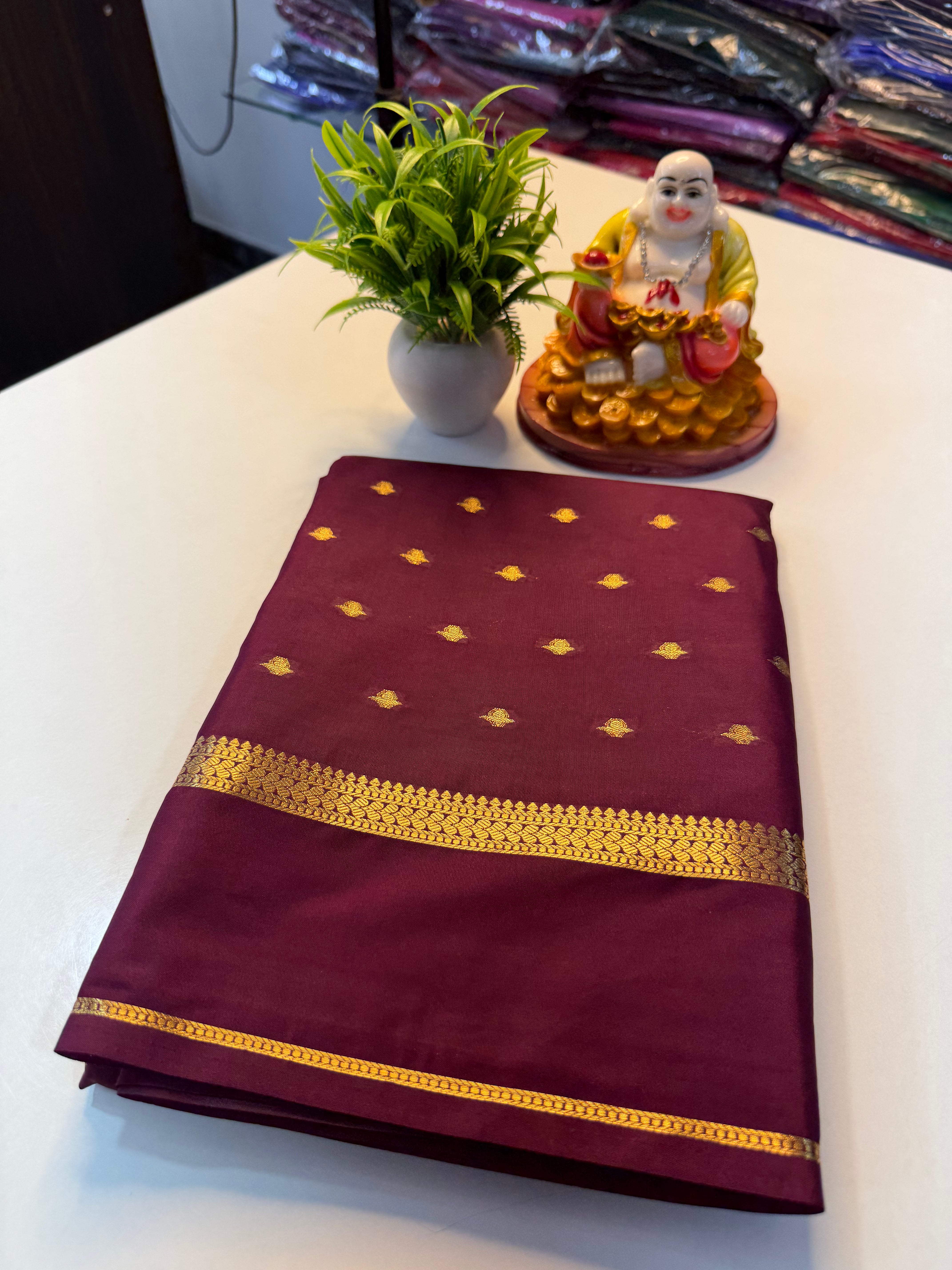 Premium Mysore Crepe Silk Saree with Buttas & Chit Pallu | …Padmavathi Silks and Sarees