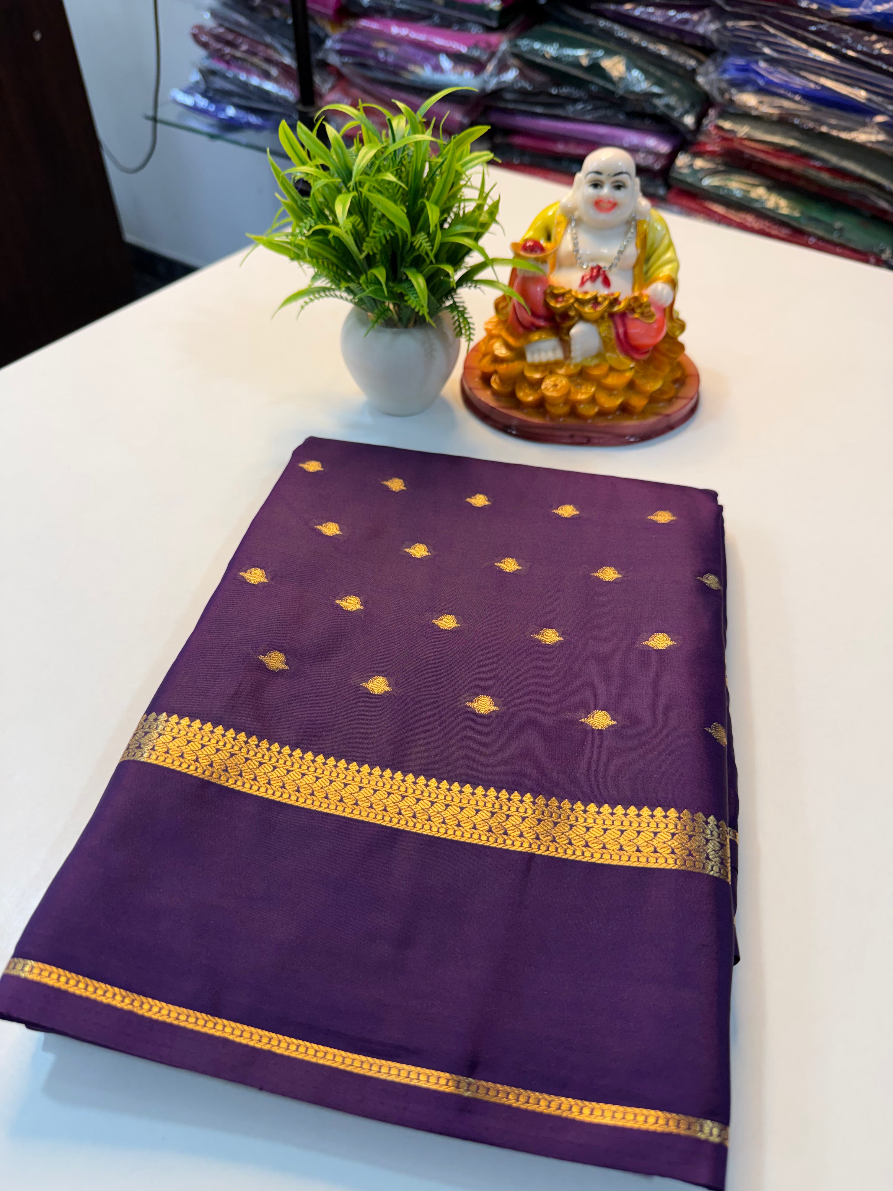 Premium Mysore Crepe Silk Saree with Buttas & Chit Pallu | …Padmavathi Silks and Sarees