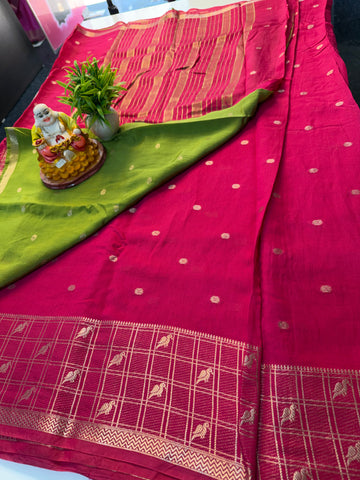 Beautiful Assam Silk Saree with Peacock Border & Contrast Blouse | Padmavathi Silks and Sarees…