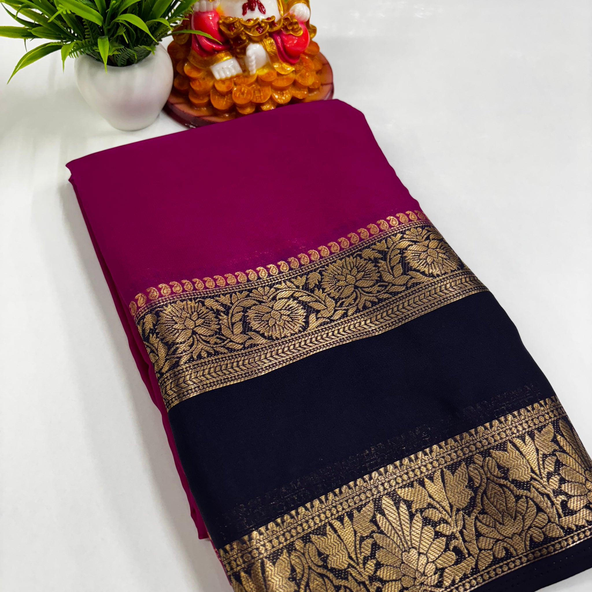 Semi Mysore Crepe Silk Saree with Elegant Bentex Border