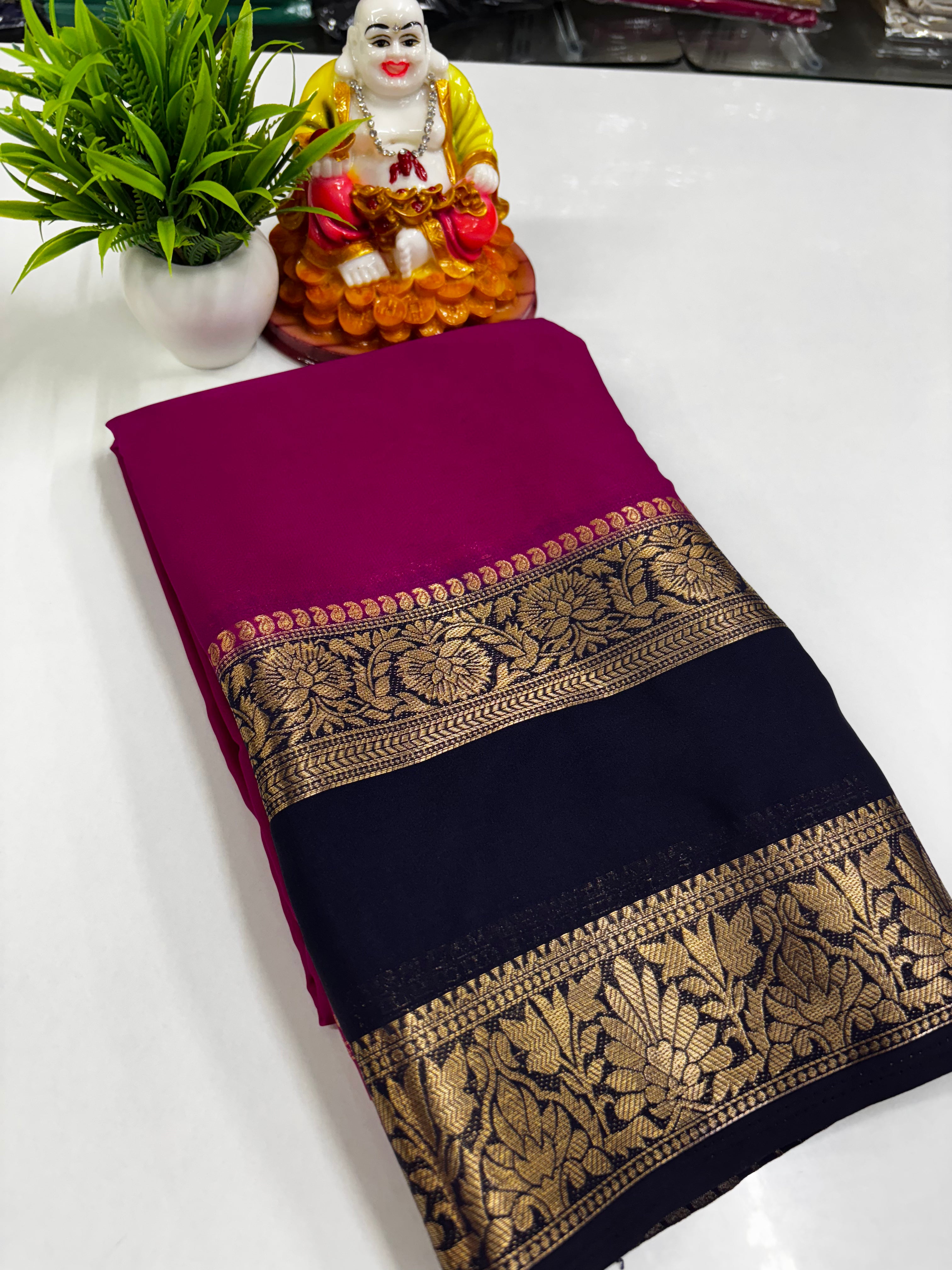 Semi Mysore Crepe Silk Saree with Elegant Bentex Border