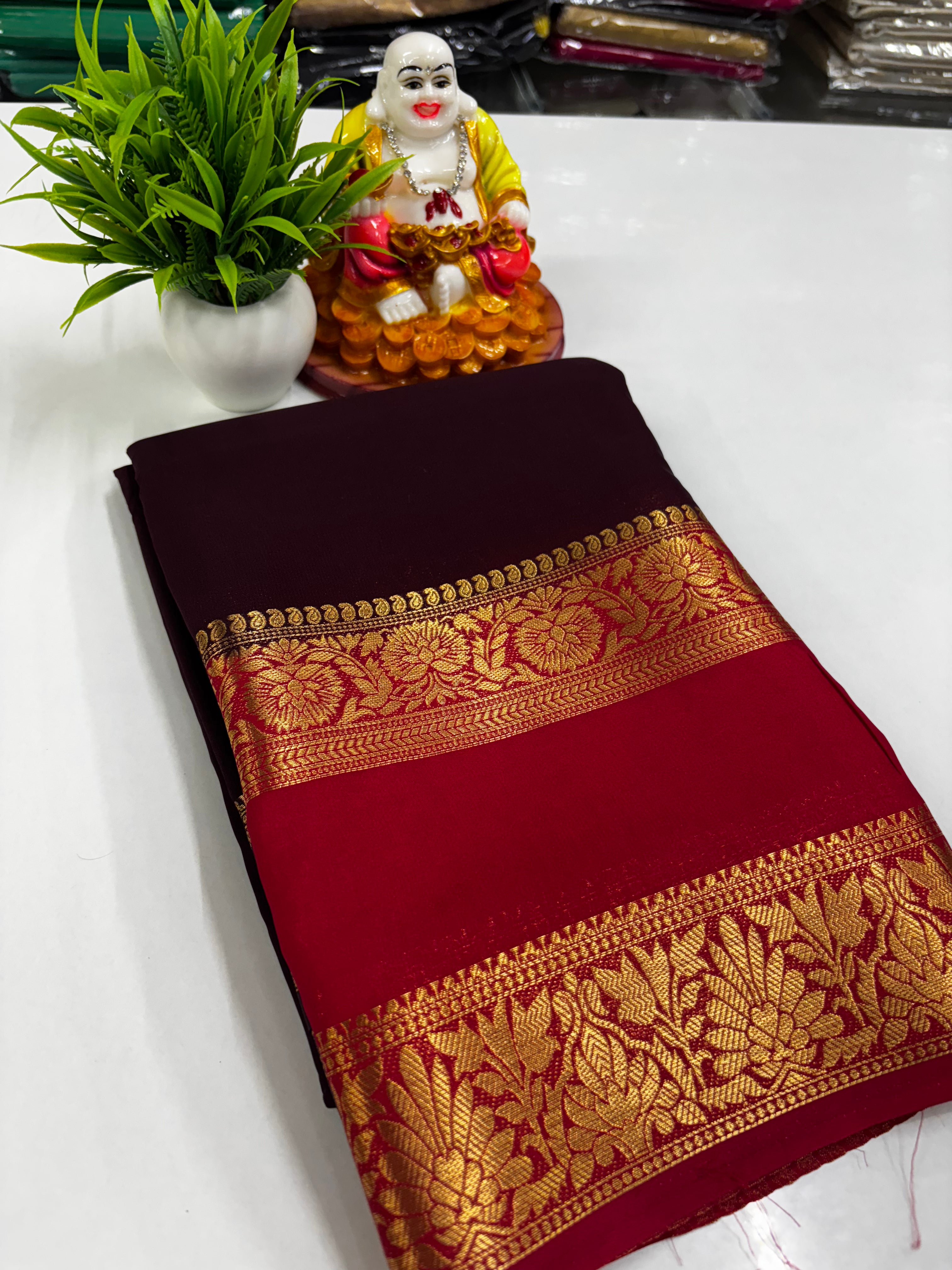 Semi Mysore Crepe Silk Saree with Elegant Bentex Border