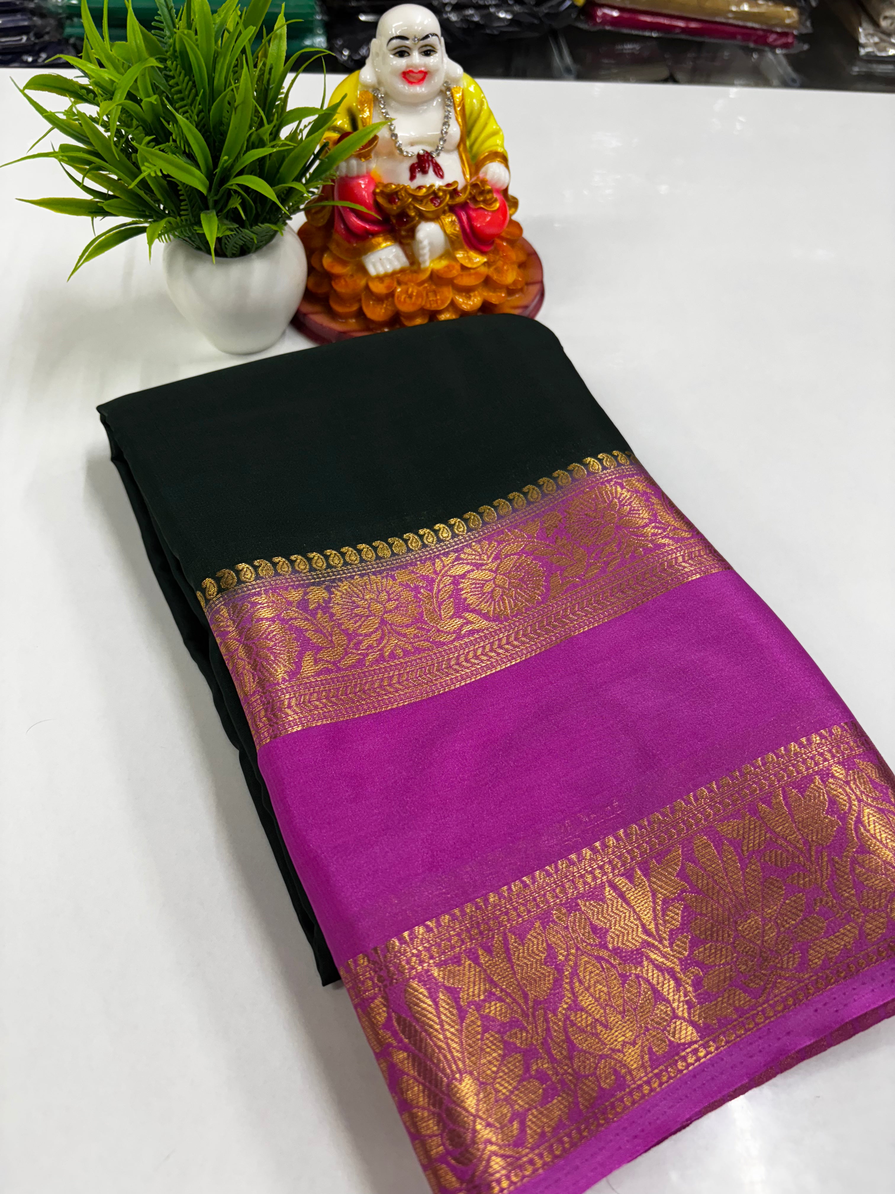 Semi Mysore Crepe Silk Saree with Elegant Bentex Border