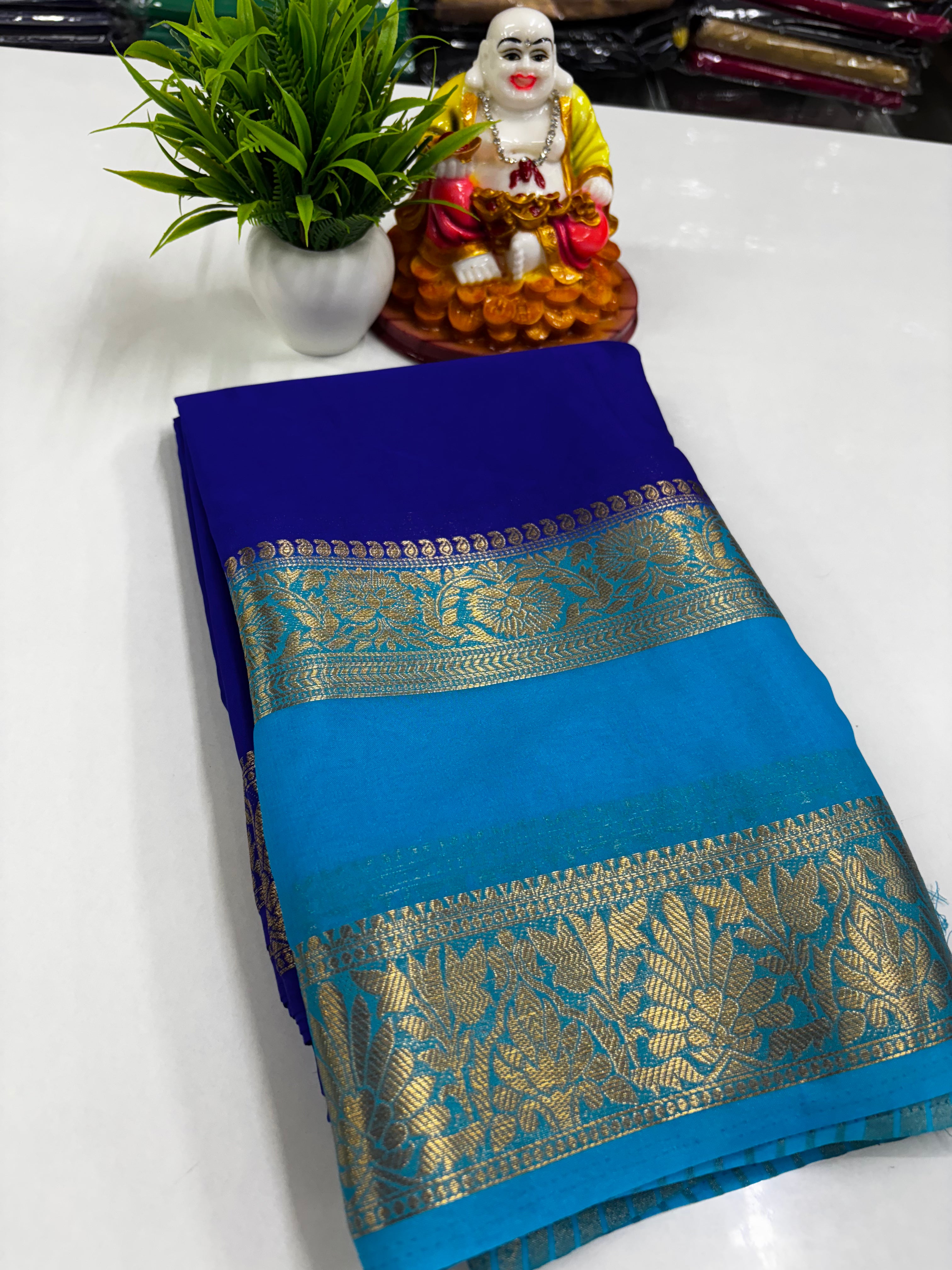 Semi Mysore Crepe Silk Saree with Elegant Bentex Border