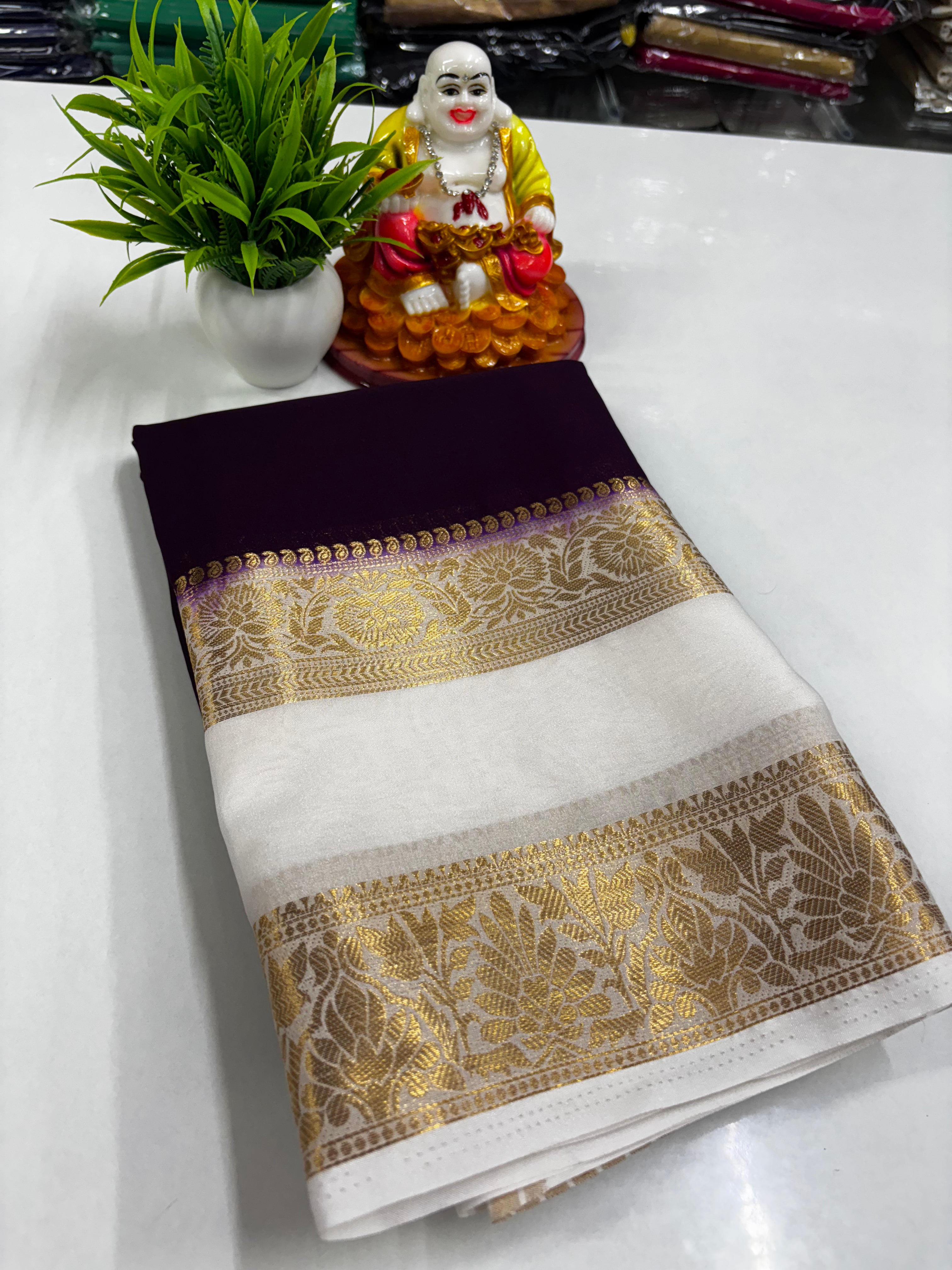 Semi Mysore Crepe Silk Saree with Elegant Bentex Border