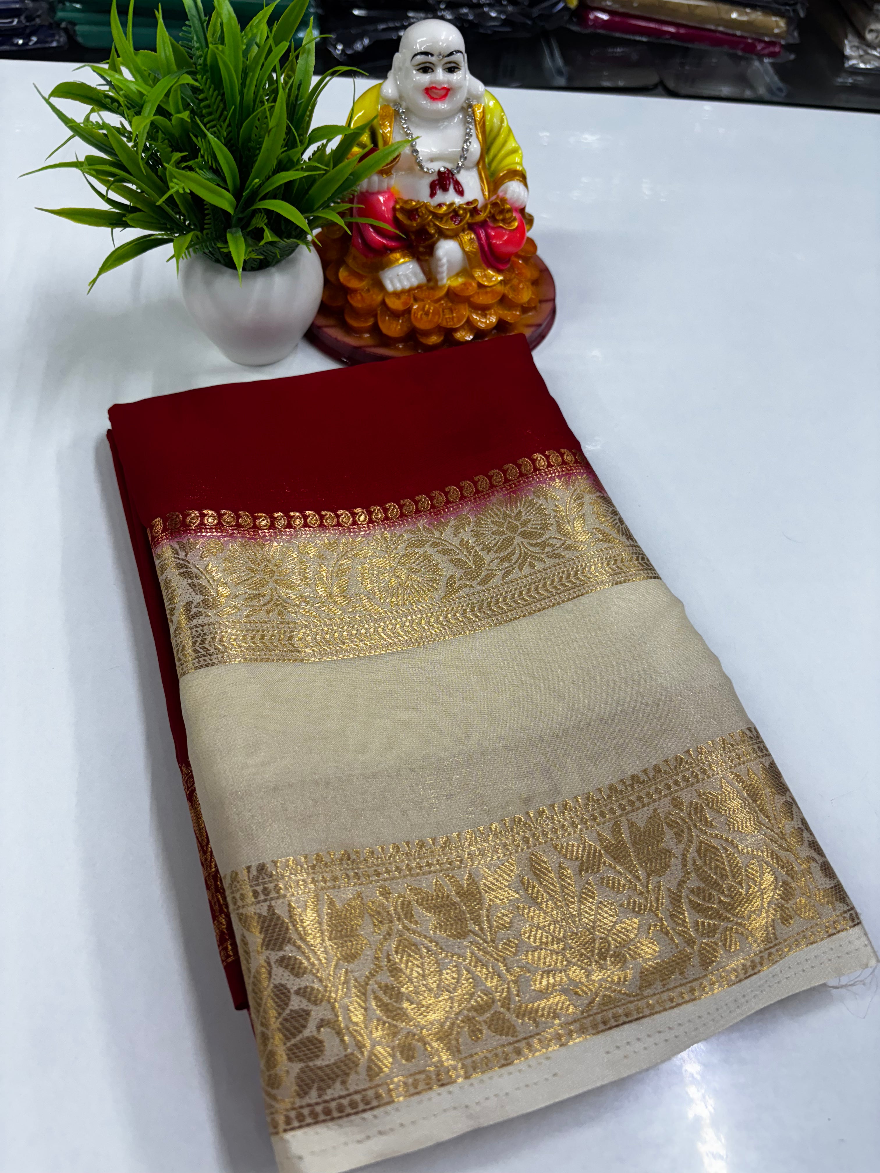 Semi Mysore Crepe Silk Saree with Elegant Bentex Border