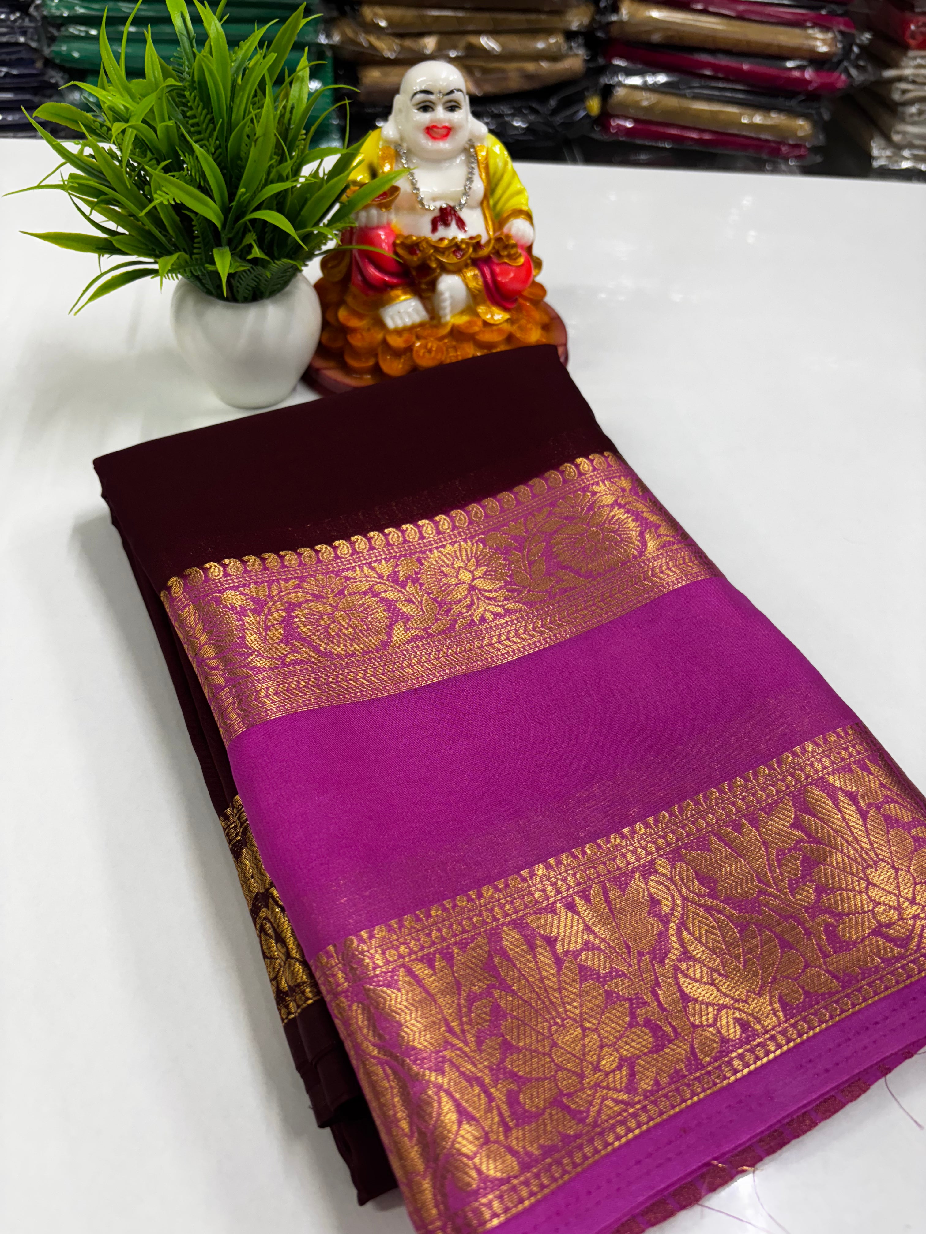 Semi Mysore Crepe Silk Saree with Elegant Bentex Border