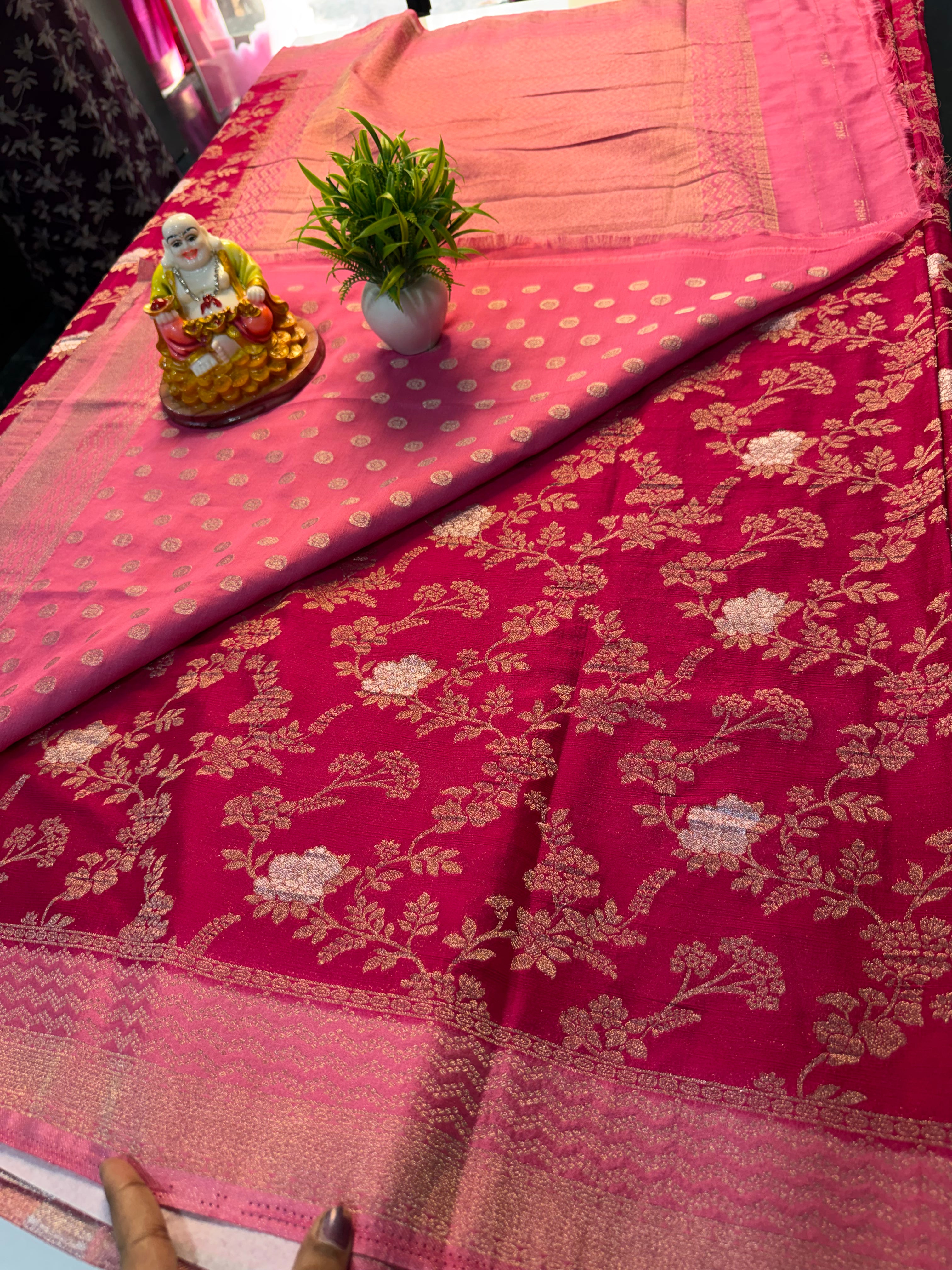 Premium Georgette Saree with Meenakari Pattern, Rich Pallu & Butta Blouse | Padmavathi Silks and Sarees