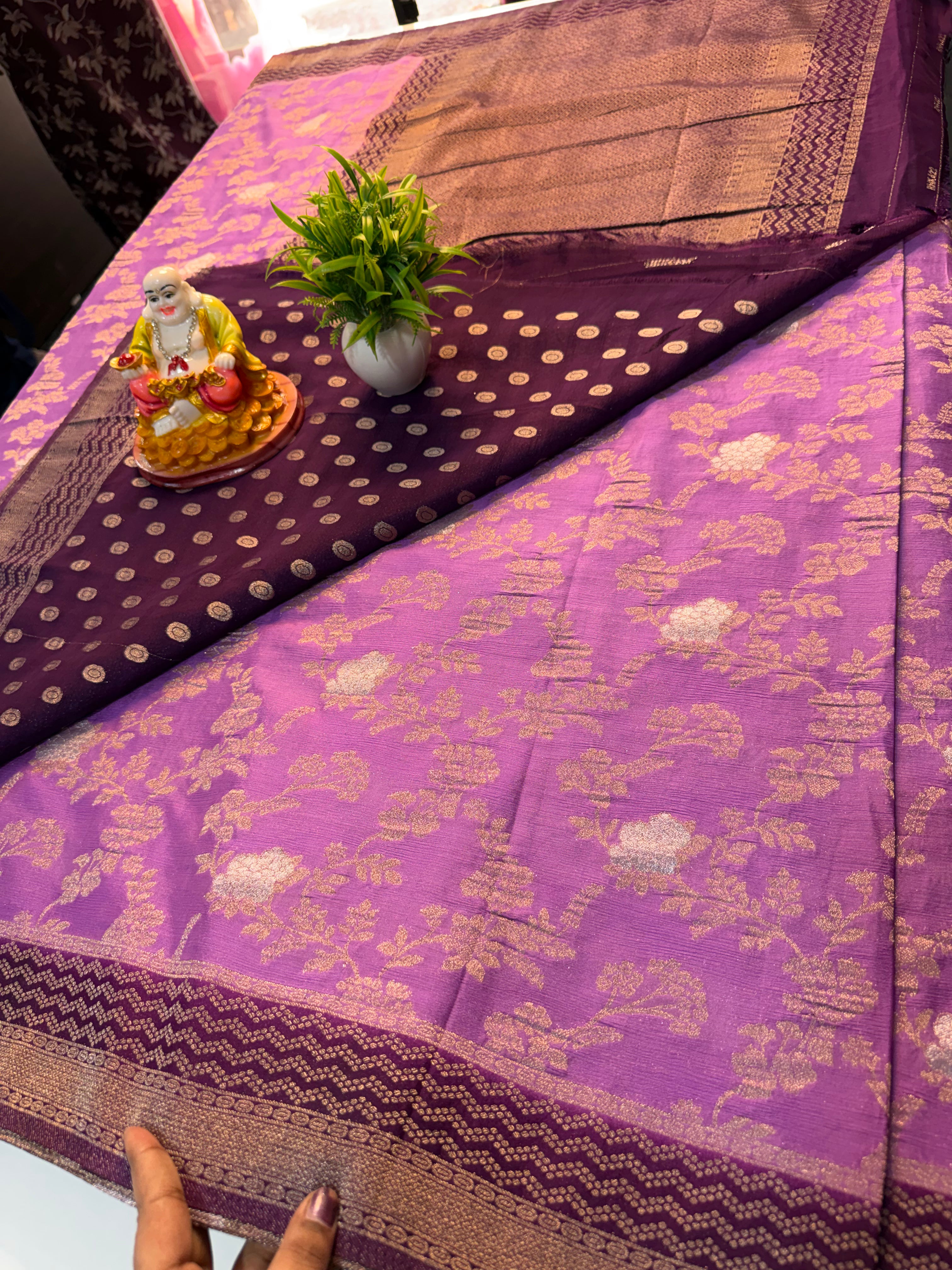 Premium Georgette Saree with Meenakari Pattern, Rich Pallu & Butta Blouse | Padmavathi Silks and Sarees
