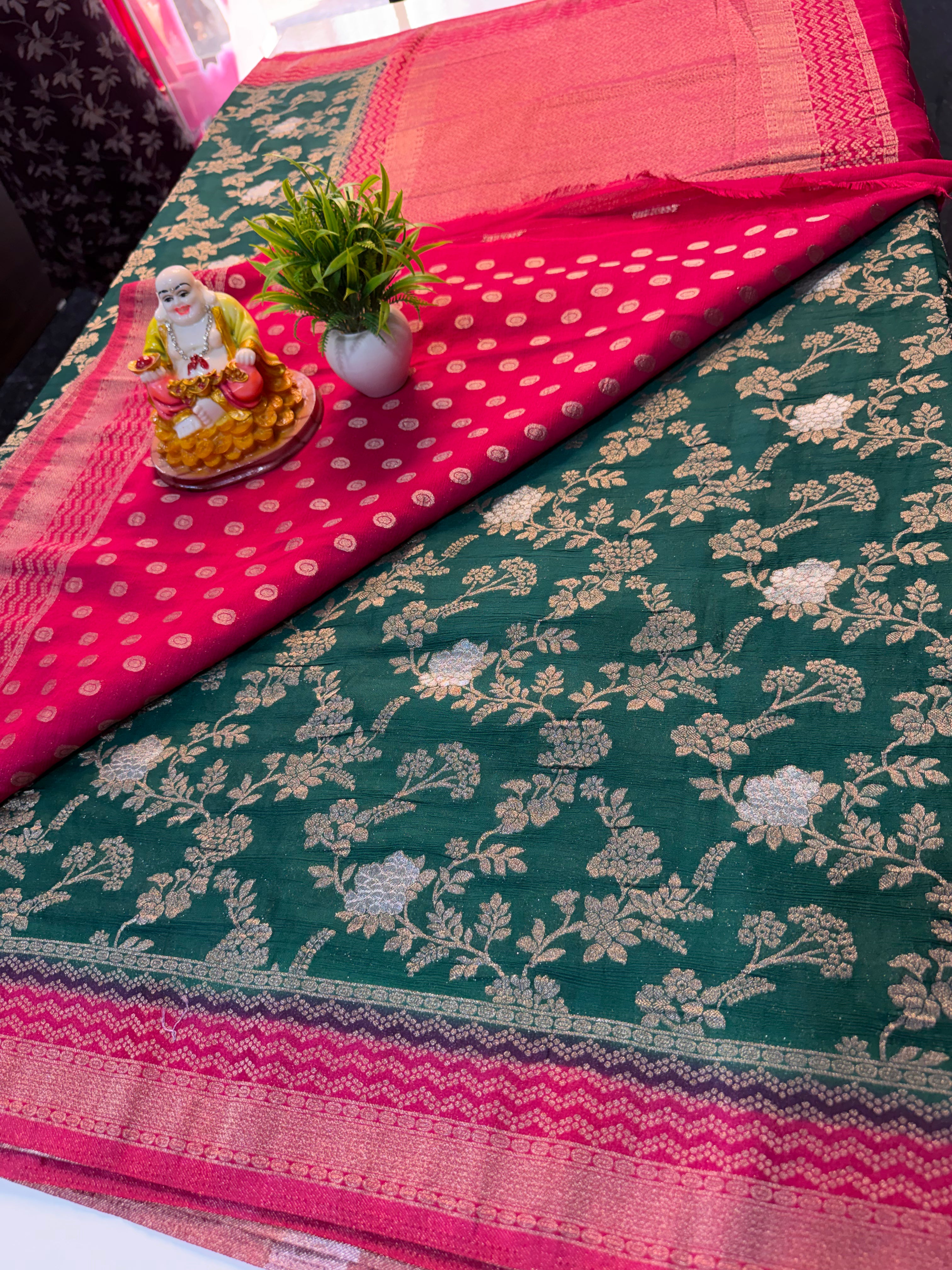 Premium Georgette Saree with Meenakari Pattern, Rich Pallu & Butta Blouse | Padmavathi Silks and Sarees