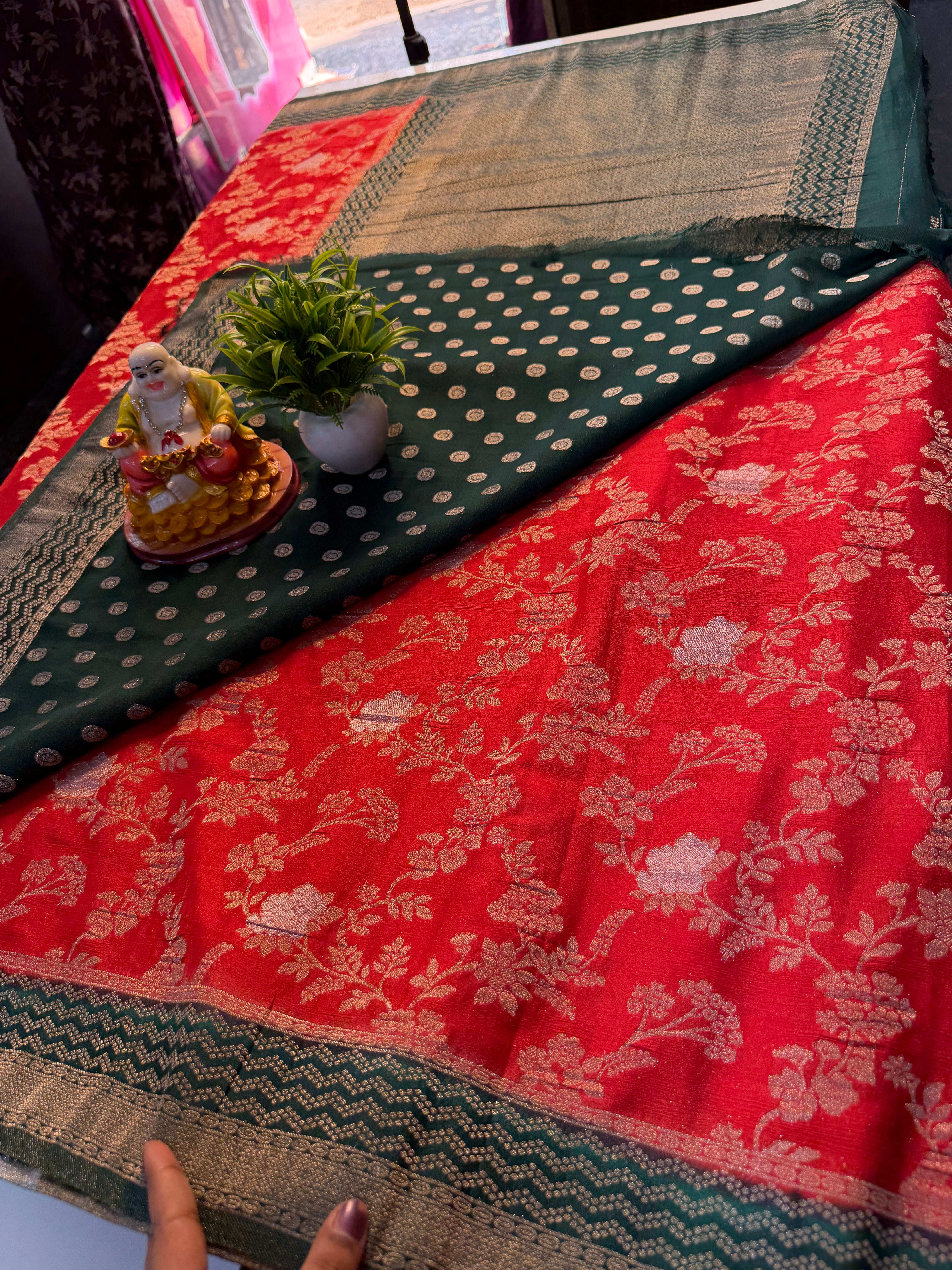 Premium Georgette Saree with Meenakari Pattern, Rich Pallu & Butta Blouse | Padmavathi Silks and Sarees