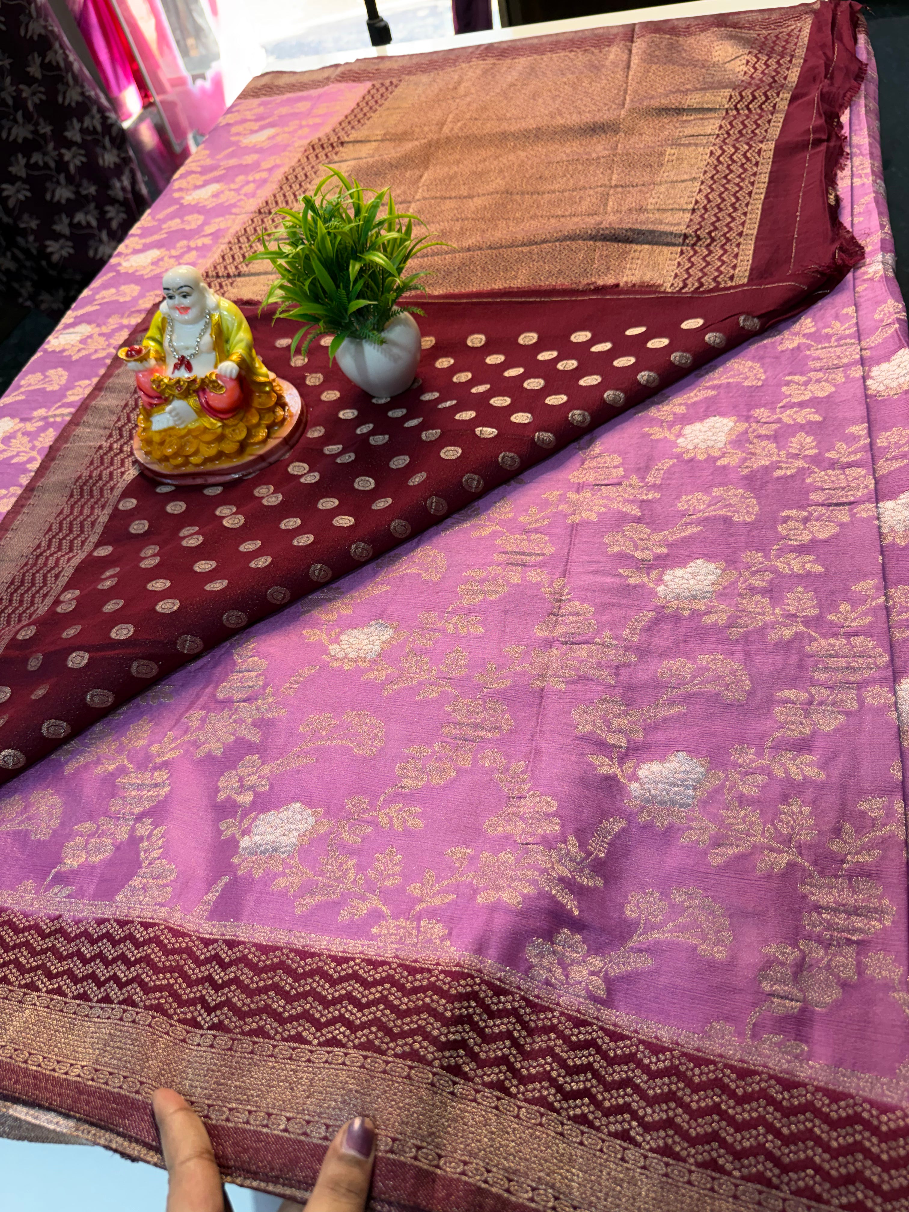 Premium Georgette Saree with Meenakari Pattern, Rich Pallu & Butta Blouse | Padmavathi Silks and Sarees