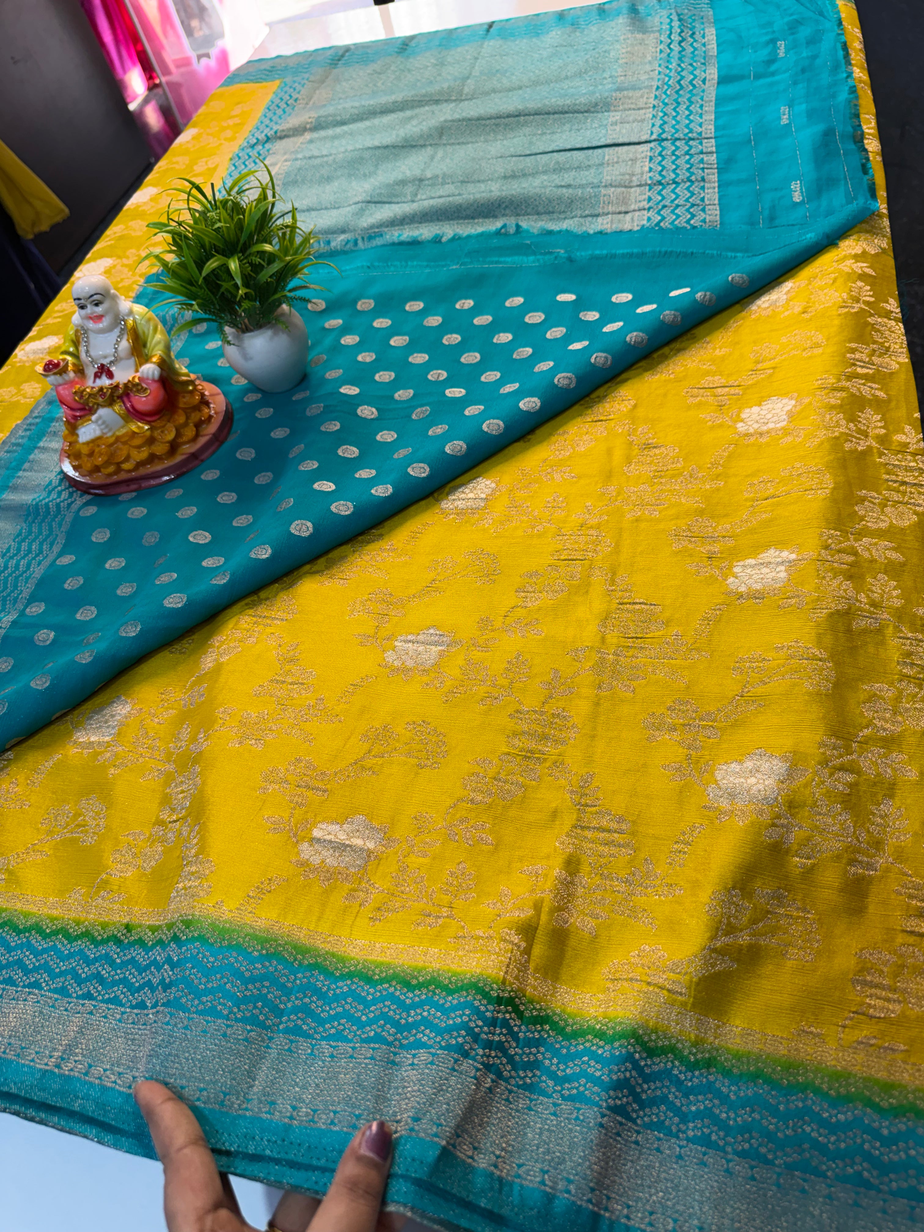 Premium Georgette Saree with Meenakari Pattern, Rich Pallu & Butta Blouse | Padmavathi Silks and Sarees