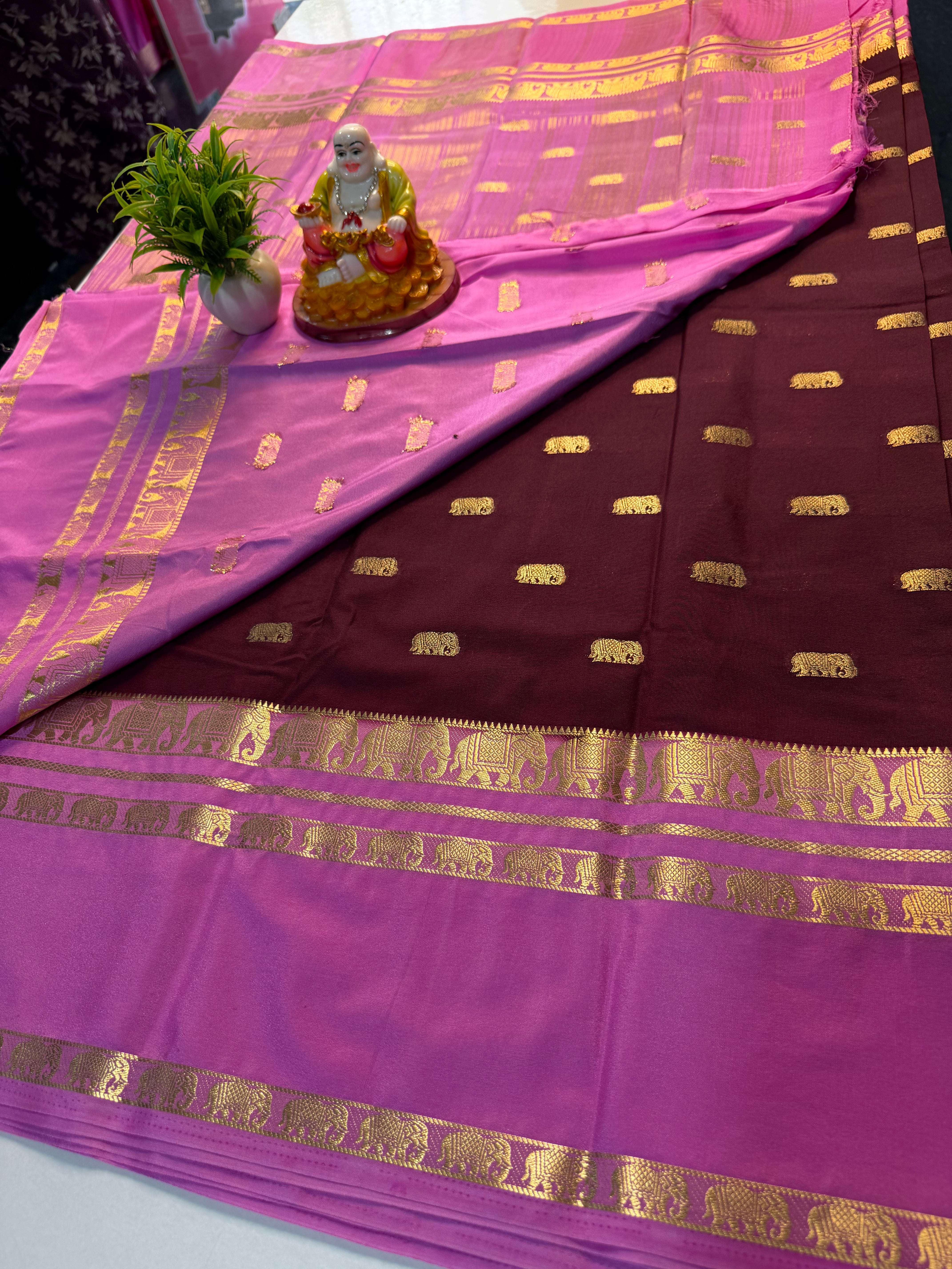 Mysore Crape Silk Saree with Elephant Bentex Border | Padmavathi Silks and Sarees…