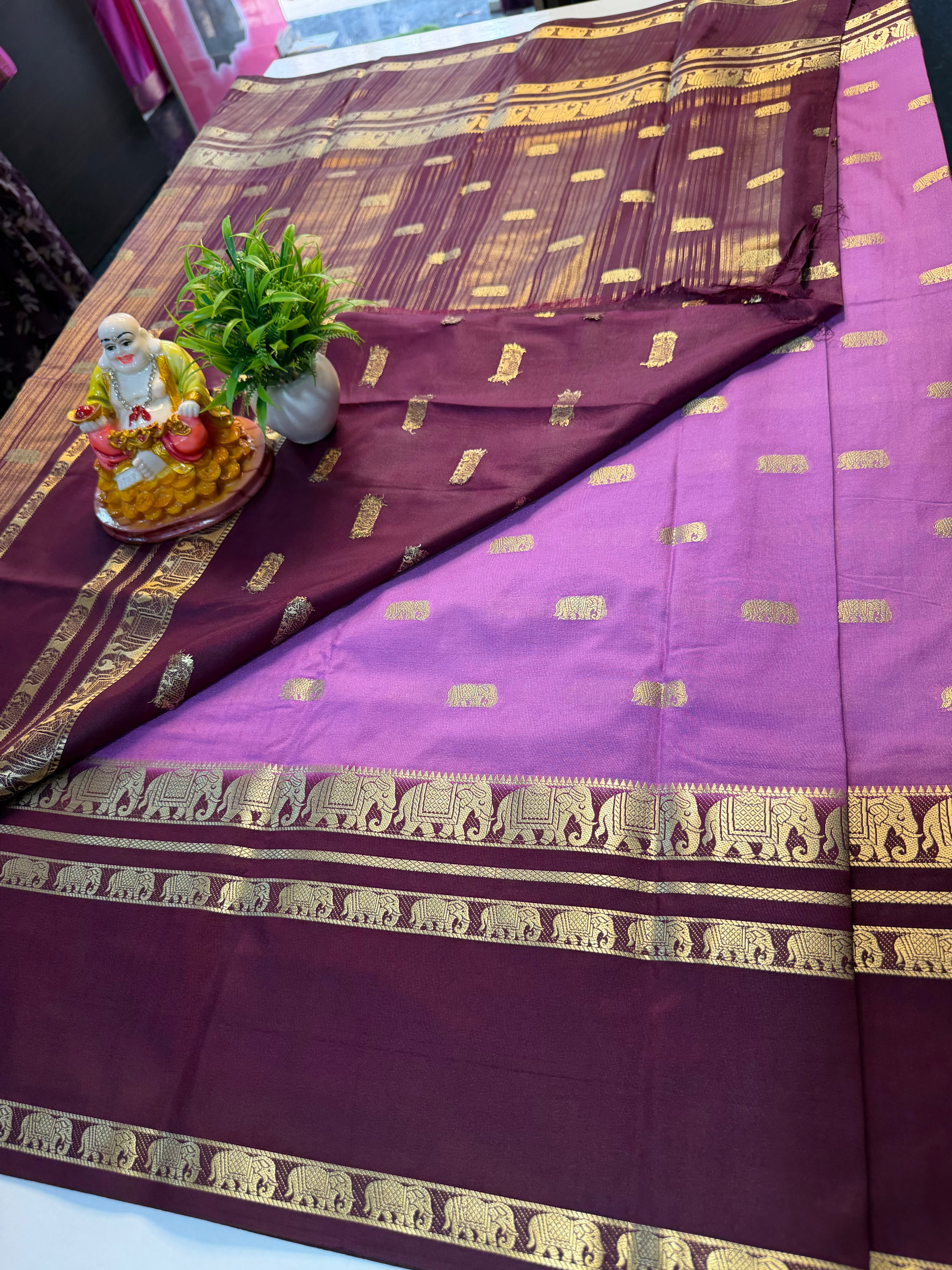 Mysore Crape Silk Saree with Elephant Bentex Border | Padmavathi Silks and Sarees…