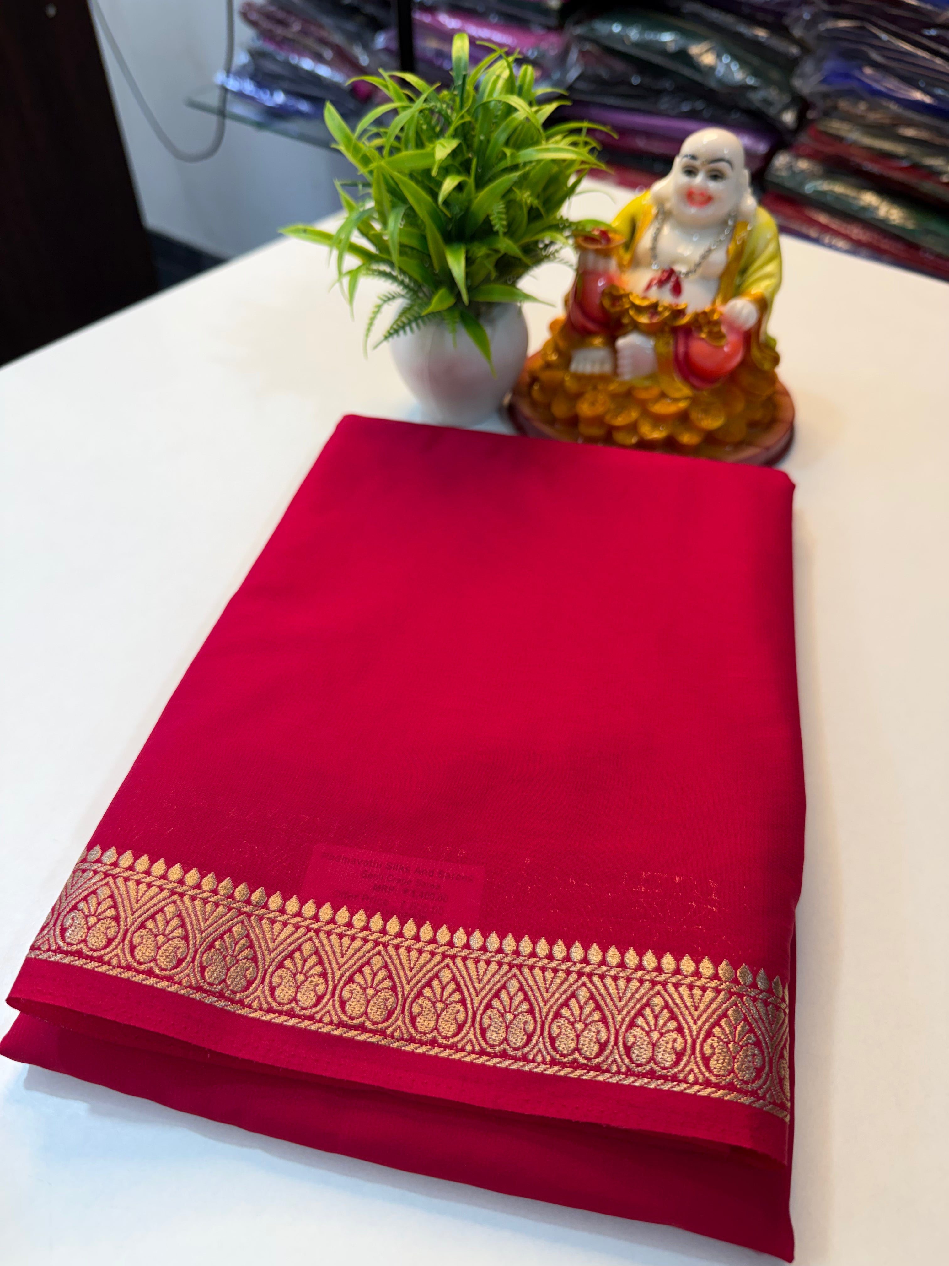 Mysore Crepe Silk Saree with Small Border & Chit Pallu.