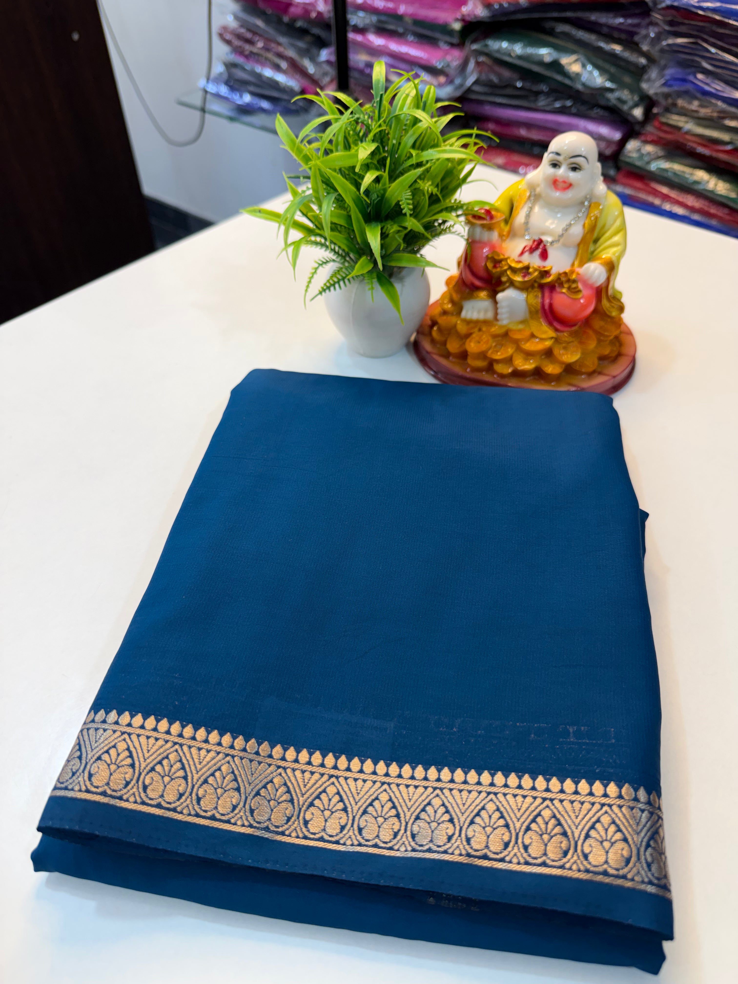 Mysore Crepe Silk Saree with Small Border & Chit Pallu.