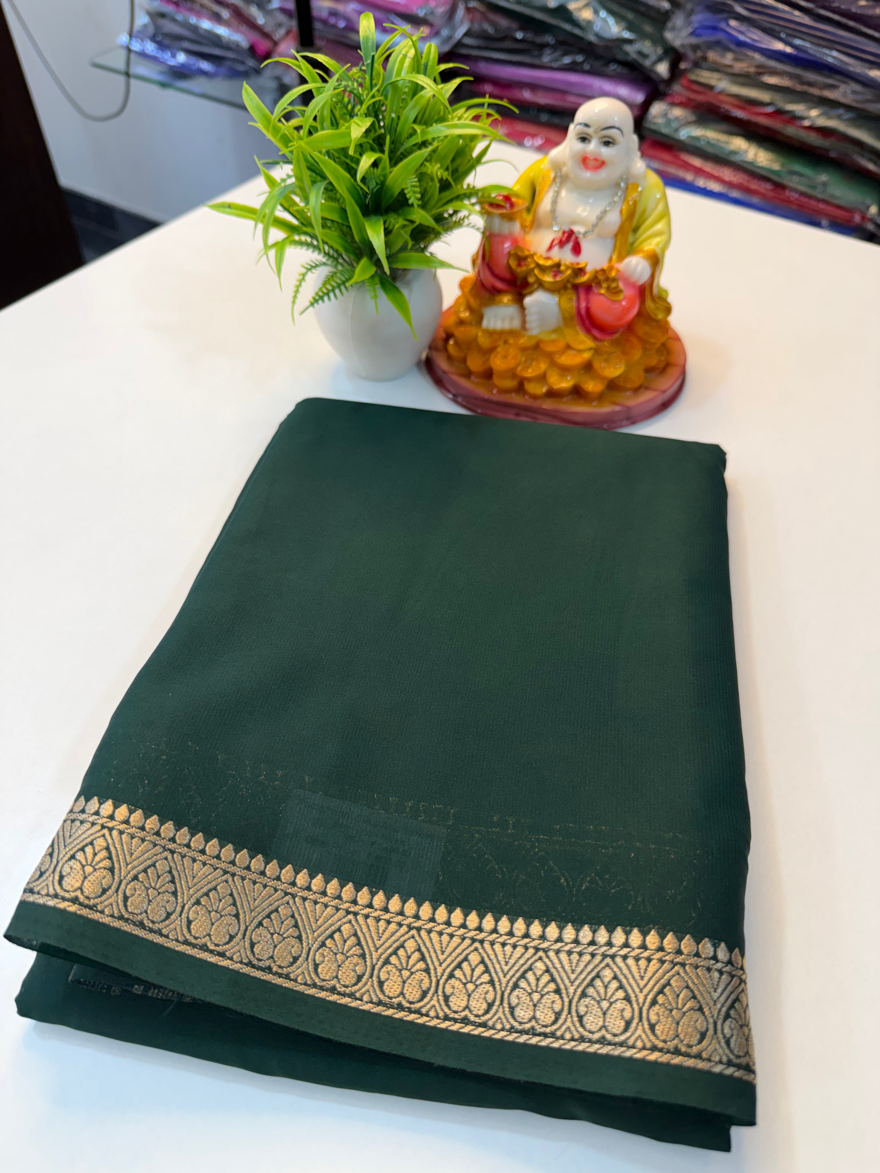 Mysore Crepe Silk Saree with Small Border & Chit Pallu.