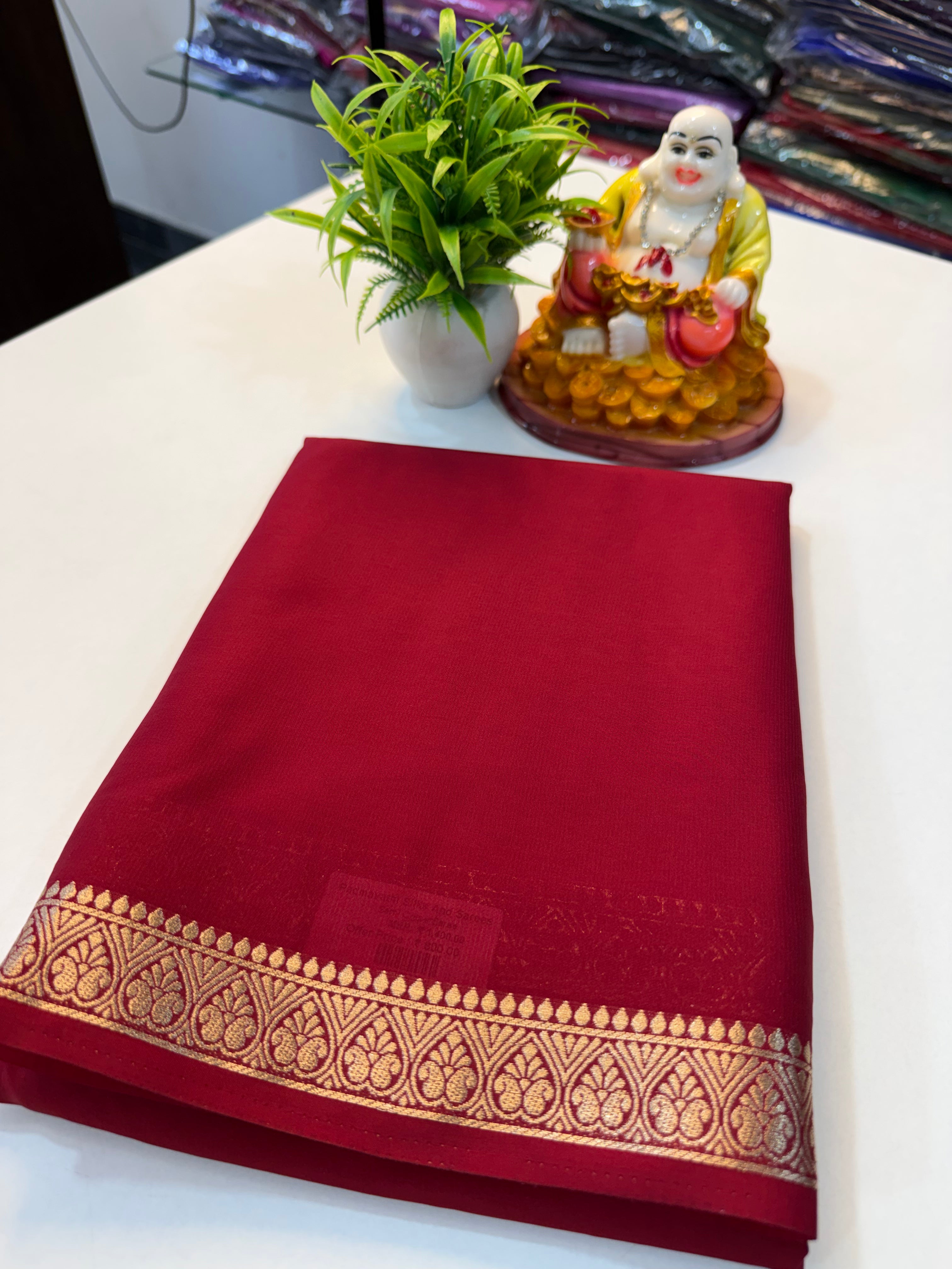 Mysore Crepe Silk Saree with Small Border & Chit Pallu.
