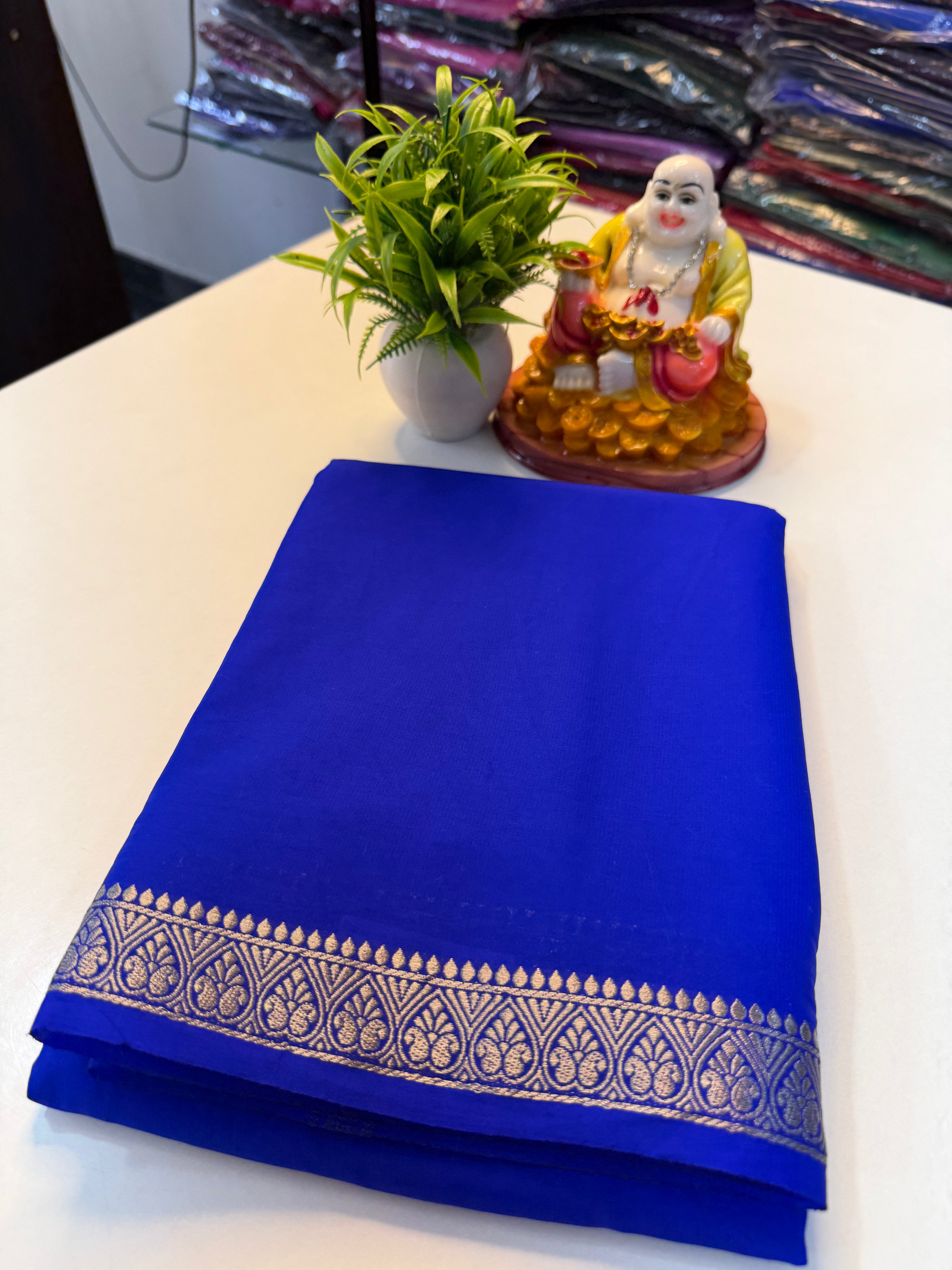 Mysore Crepe Silk Saree with Small Border & Chit Pallu.