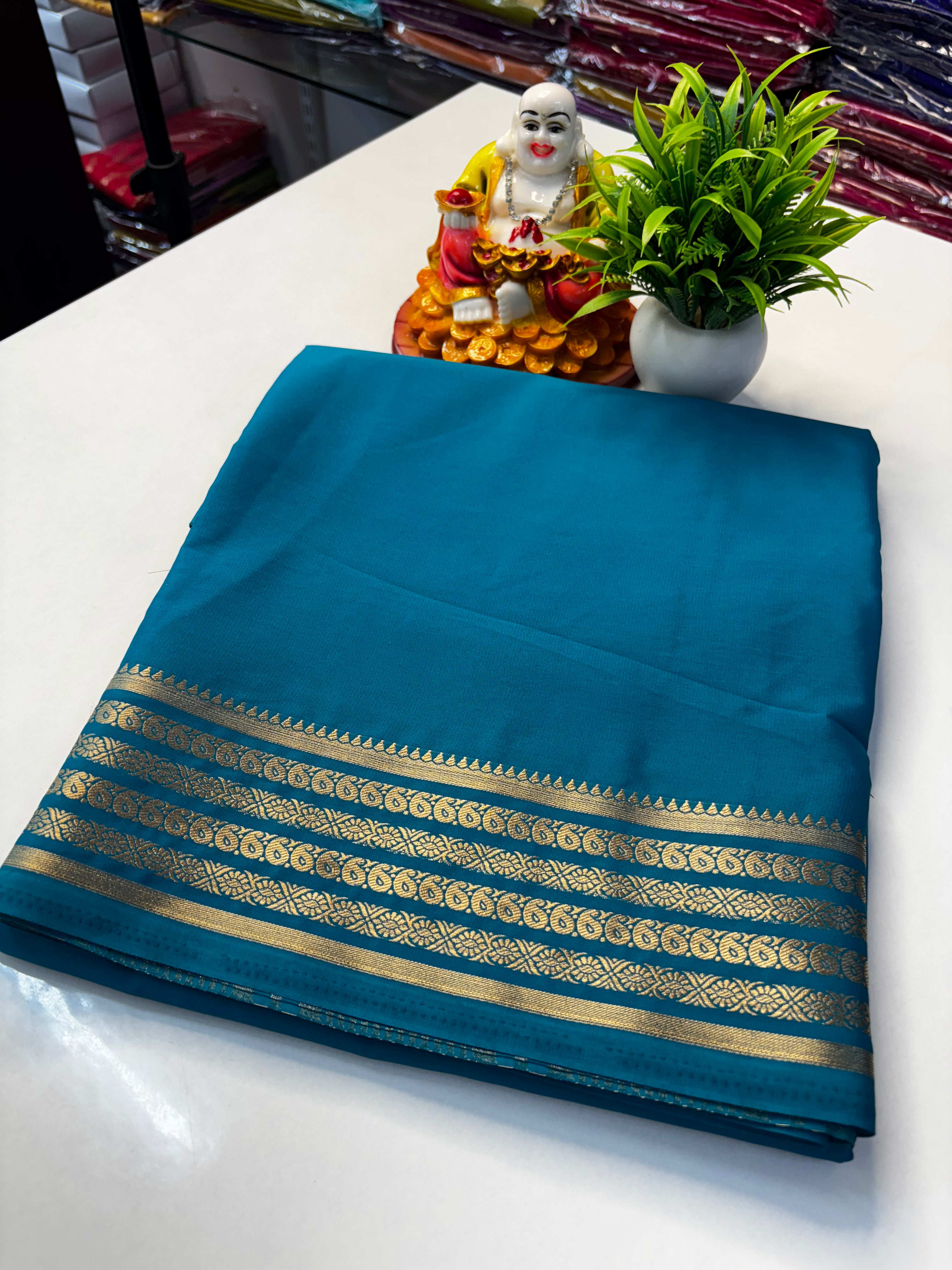 Elegant Mysore Crepe Silk Saree with Traditional Mango Border