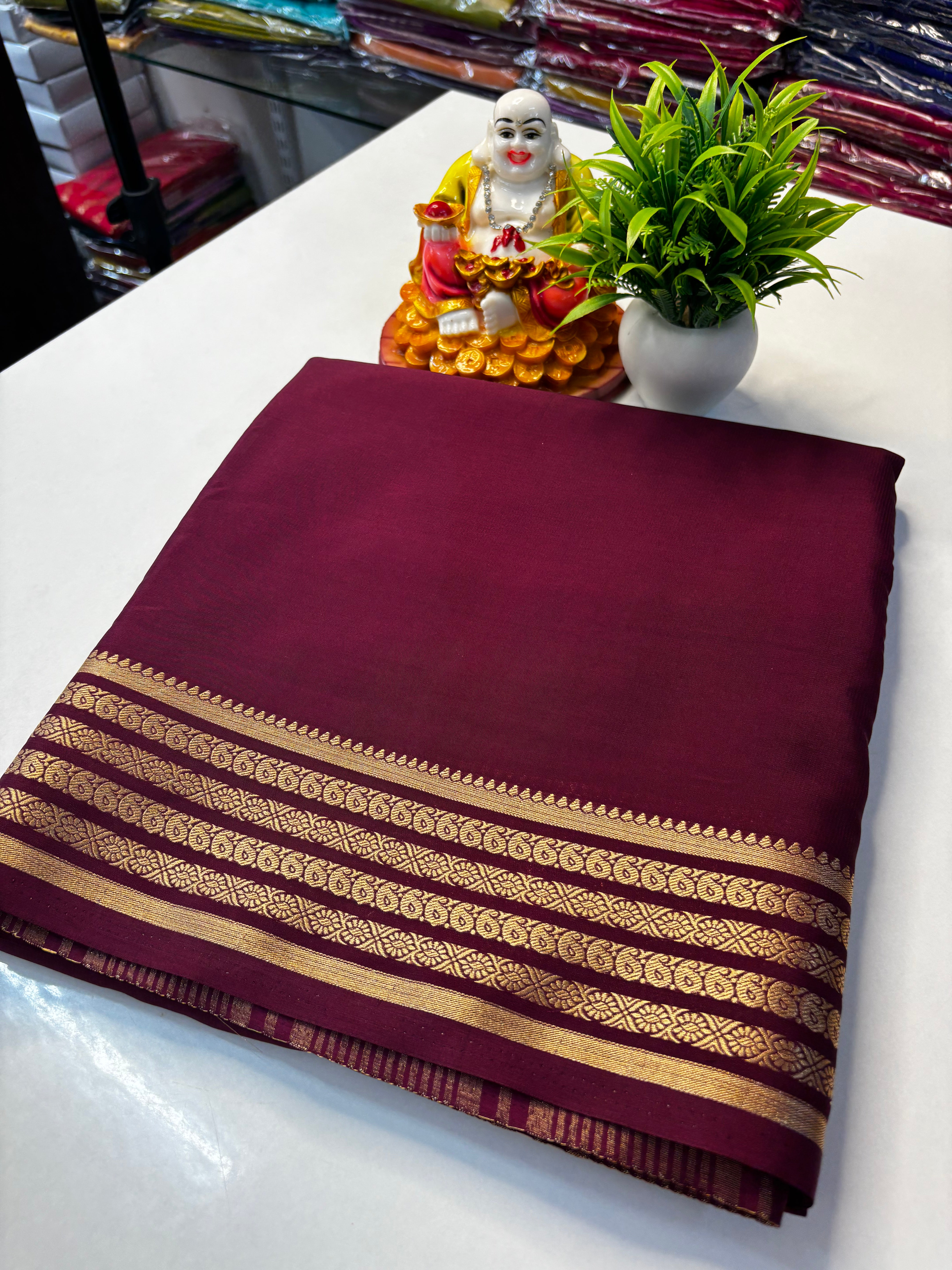 Elegant Mysore Crepe Silk Saree with Traditional Mango Border