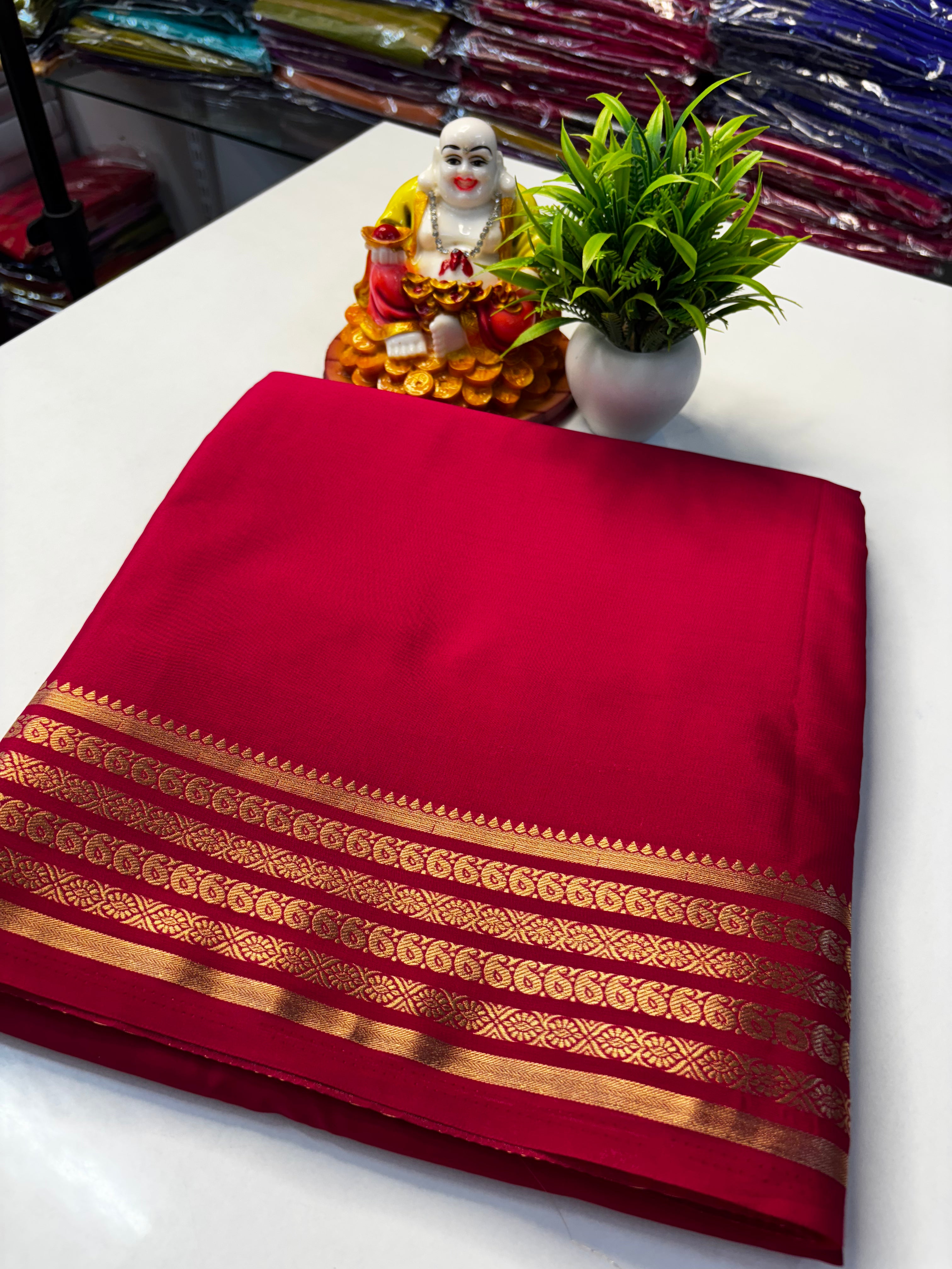 Elegant Mysore Crepe Silk Saree with Traditional Mango Border