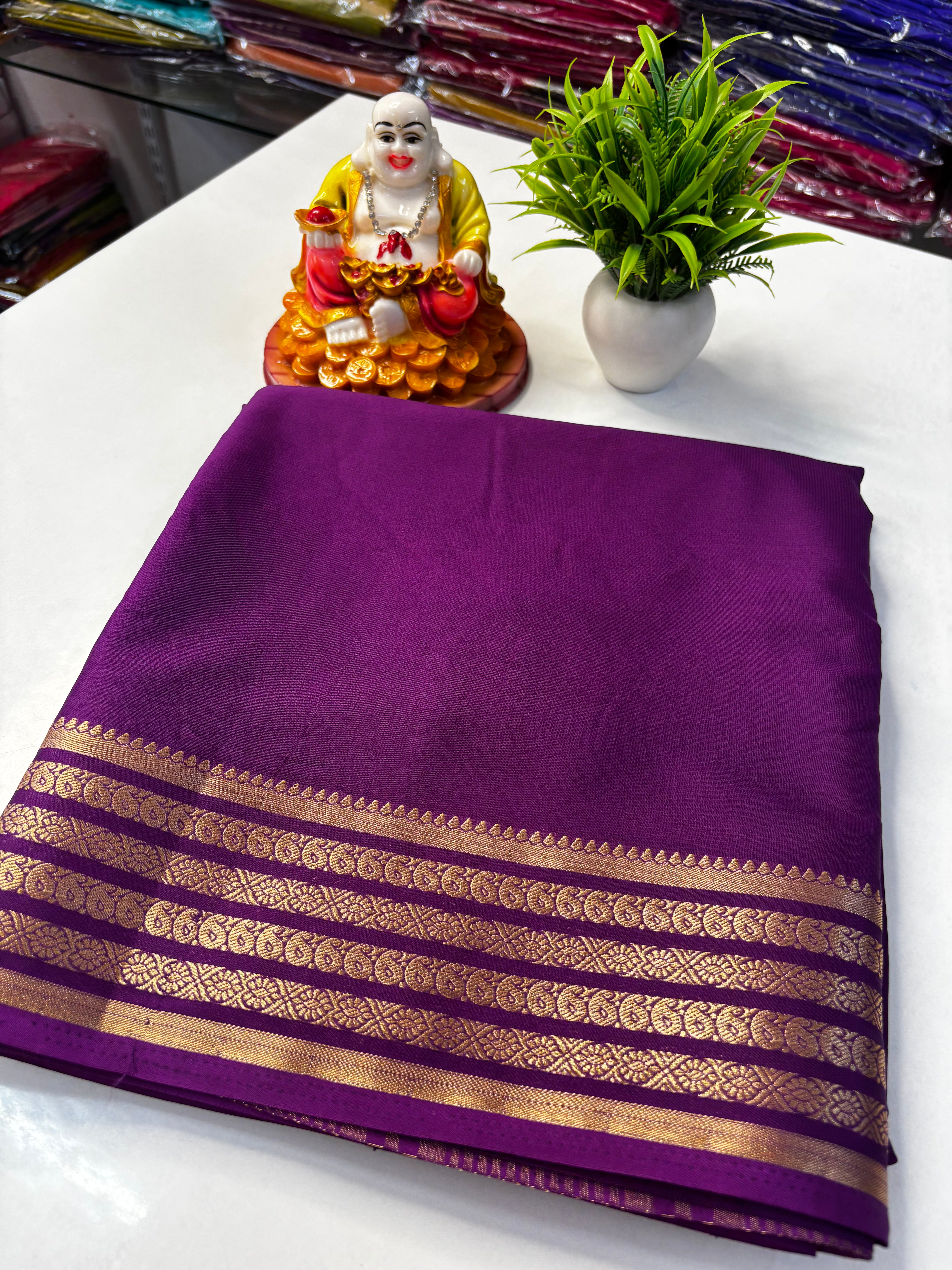 Elegant Mysore Crepe Silk Saree with Traditional Mango Border