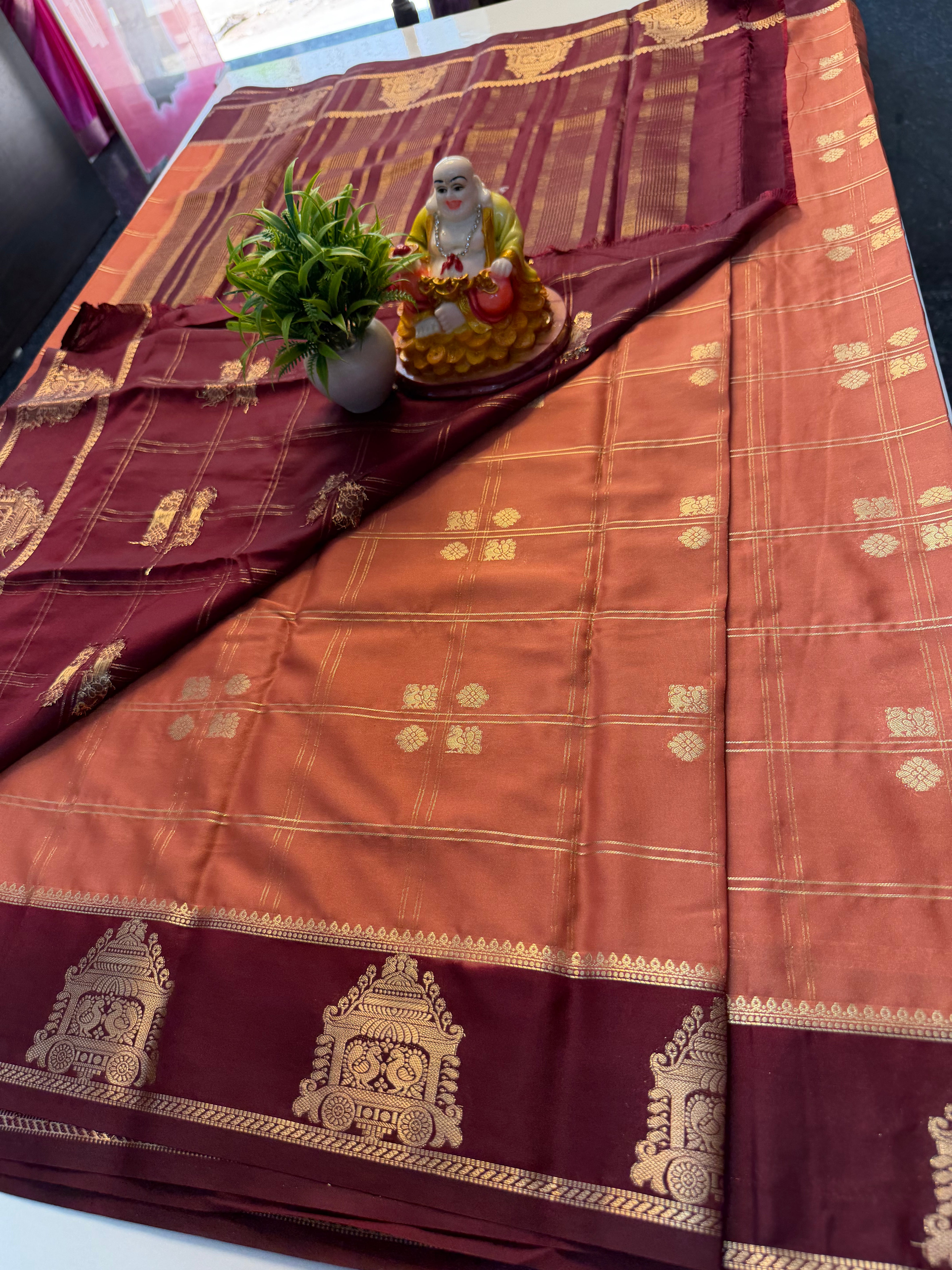 Premium Mysore Crape Silk Saree with Checks & Ratha Design | Padmavathi Silks and Sarees…