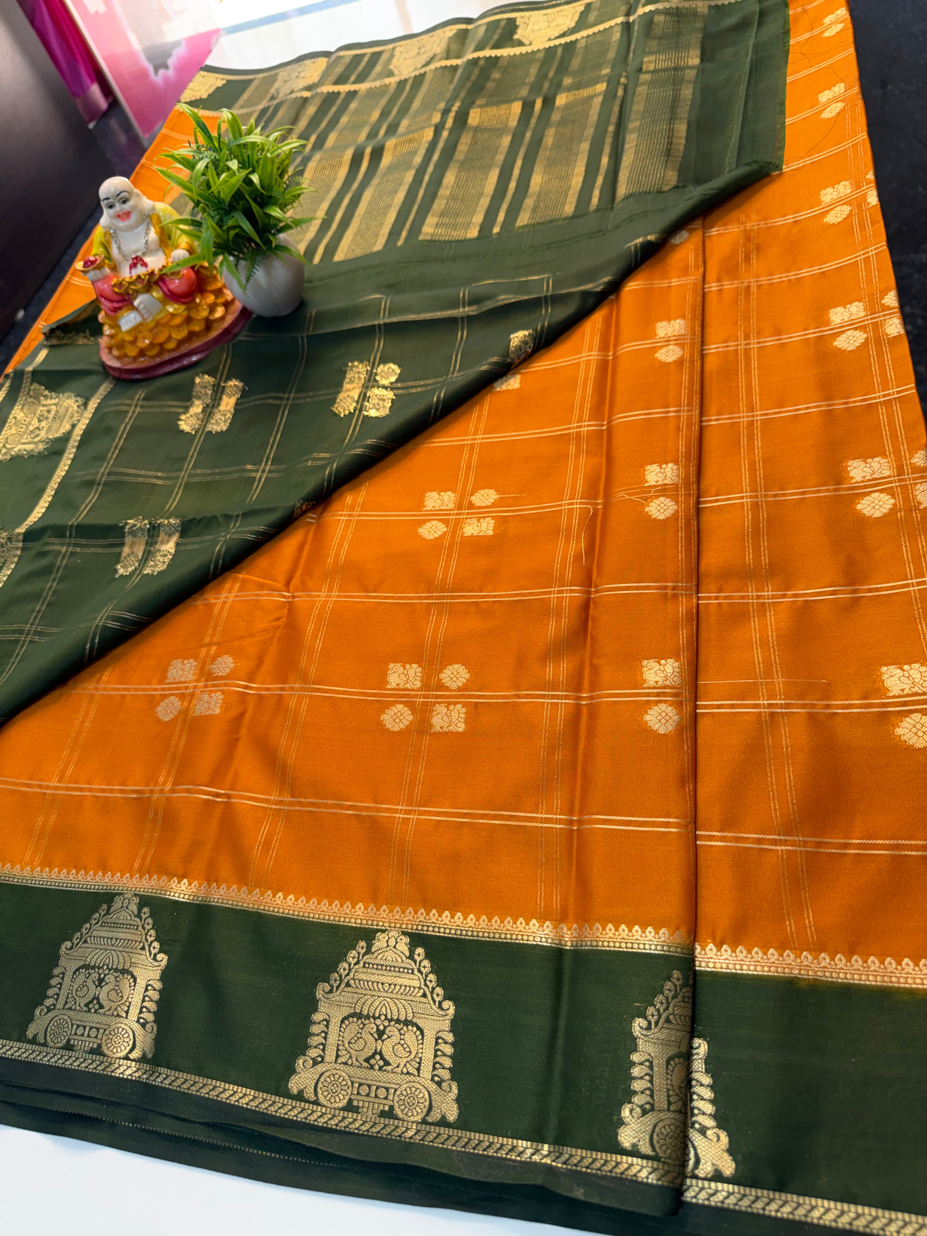 Premium Mysore Crape Silk Saree with Checks & Ratha Design | Padmavathi Silks and Sarees…