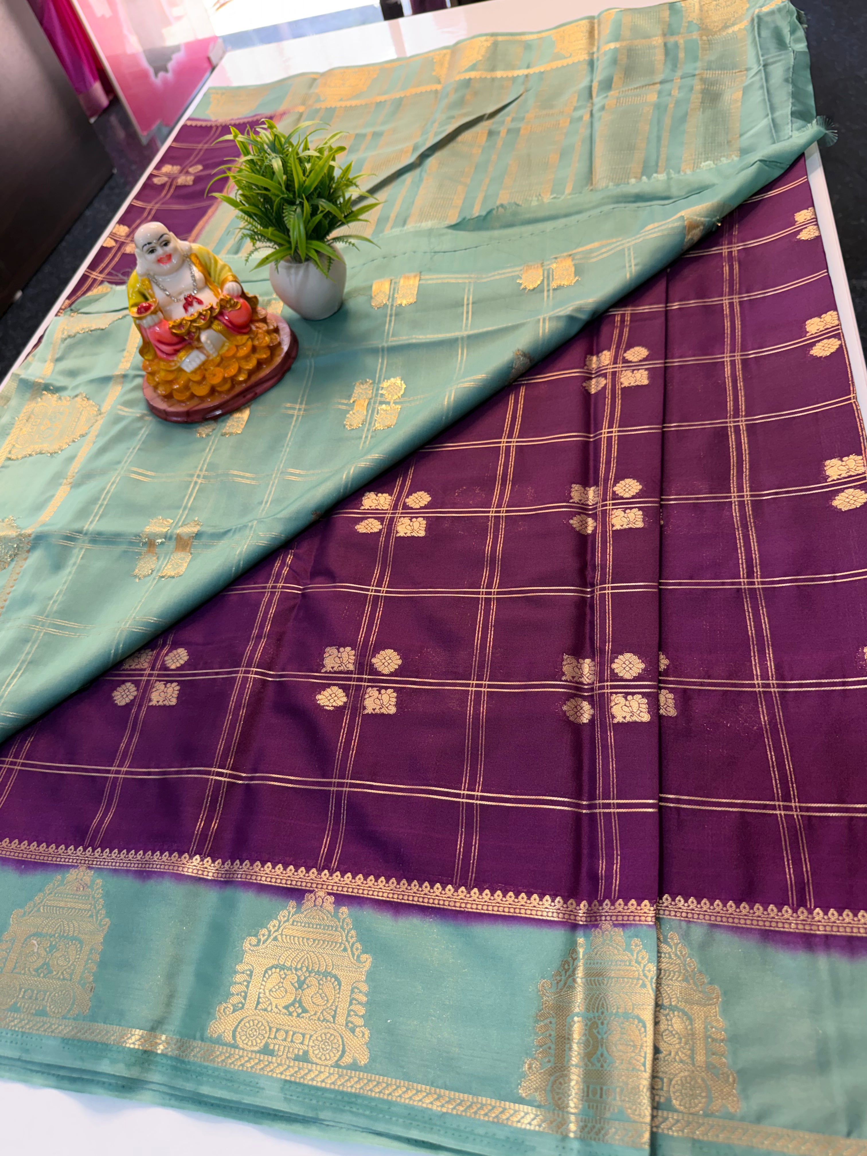 Premium Mysore Crape Silk Saree with Checks & Ratha Design | Padmavathi Silks and Sarees…