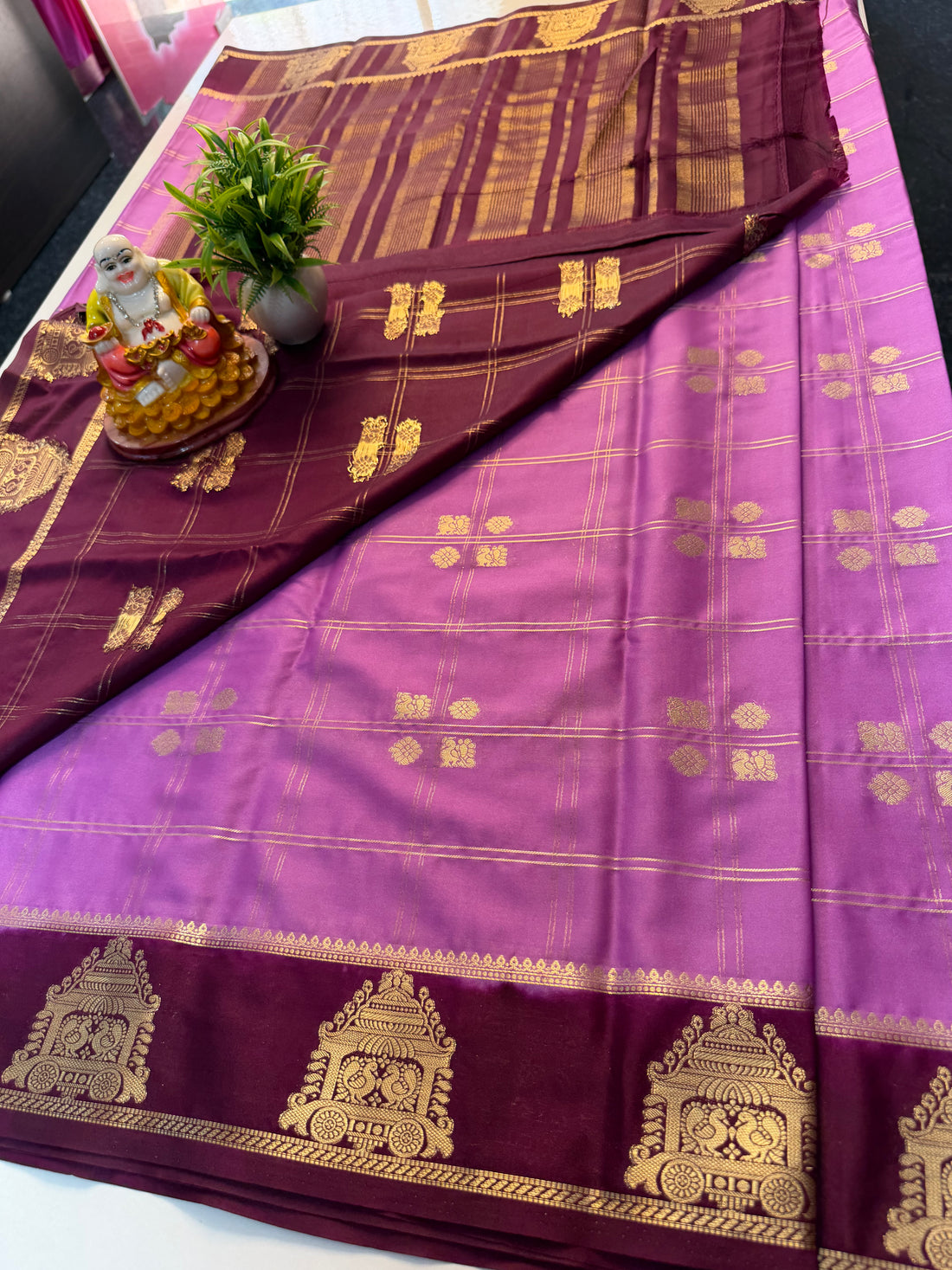 Premium Mysore Crape Silk Saree with Checks & Ratha Design | Padmavathi Silks and Sarees…