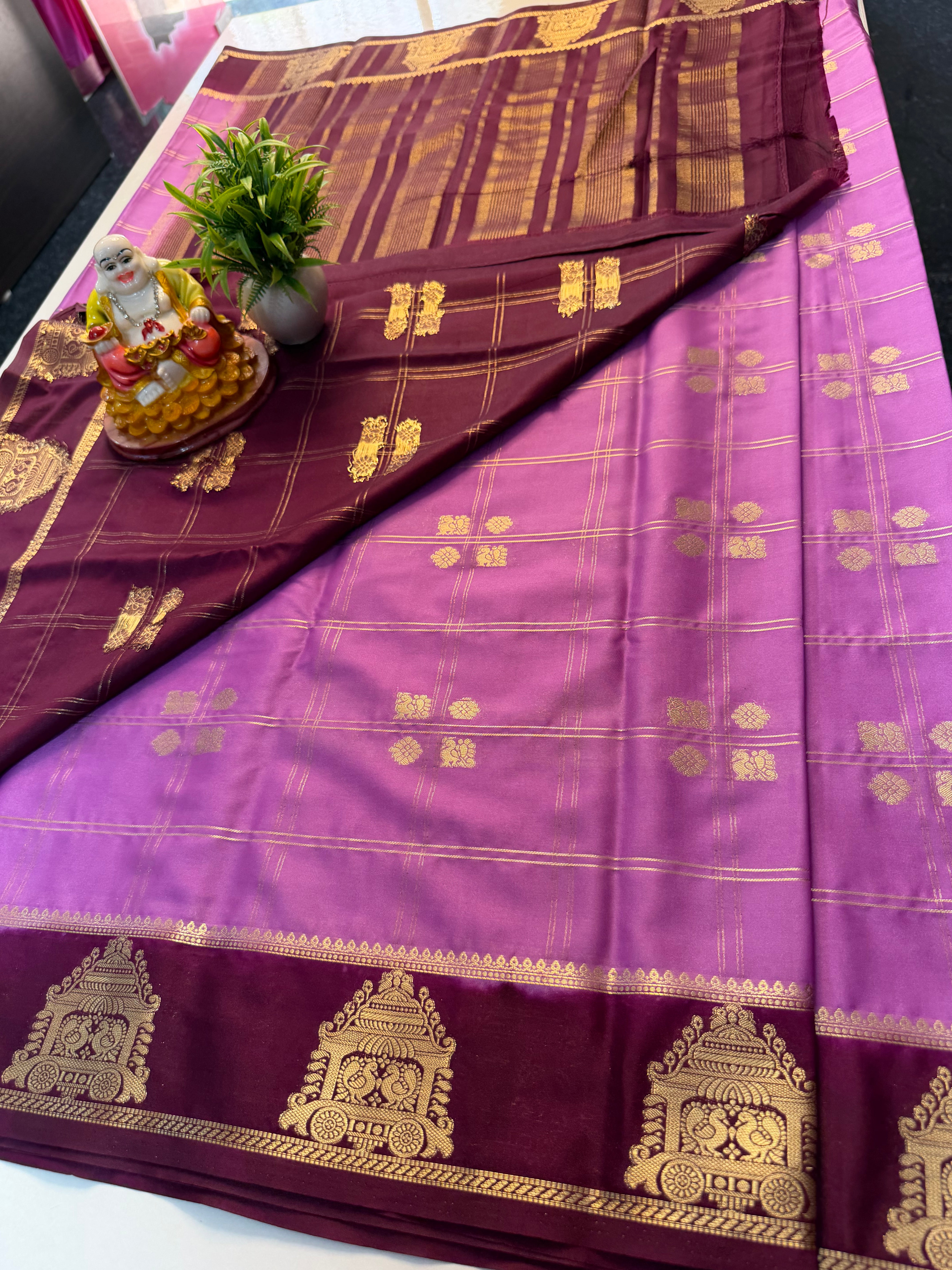 Premium Mysore Crape Silk Saree with Checks & Ratha Design | Padmavathi Silks and Sarees…