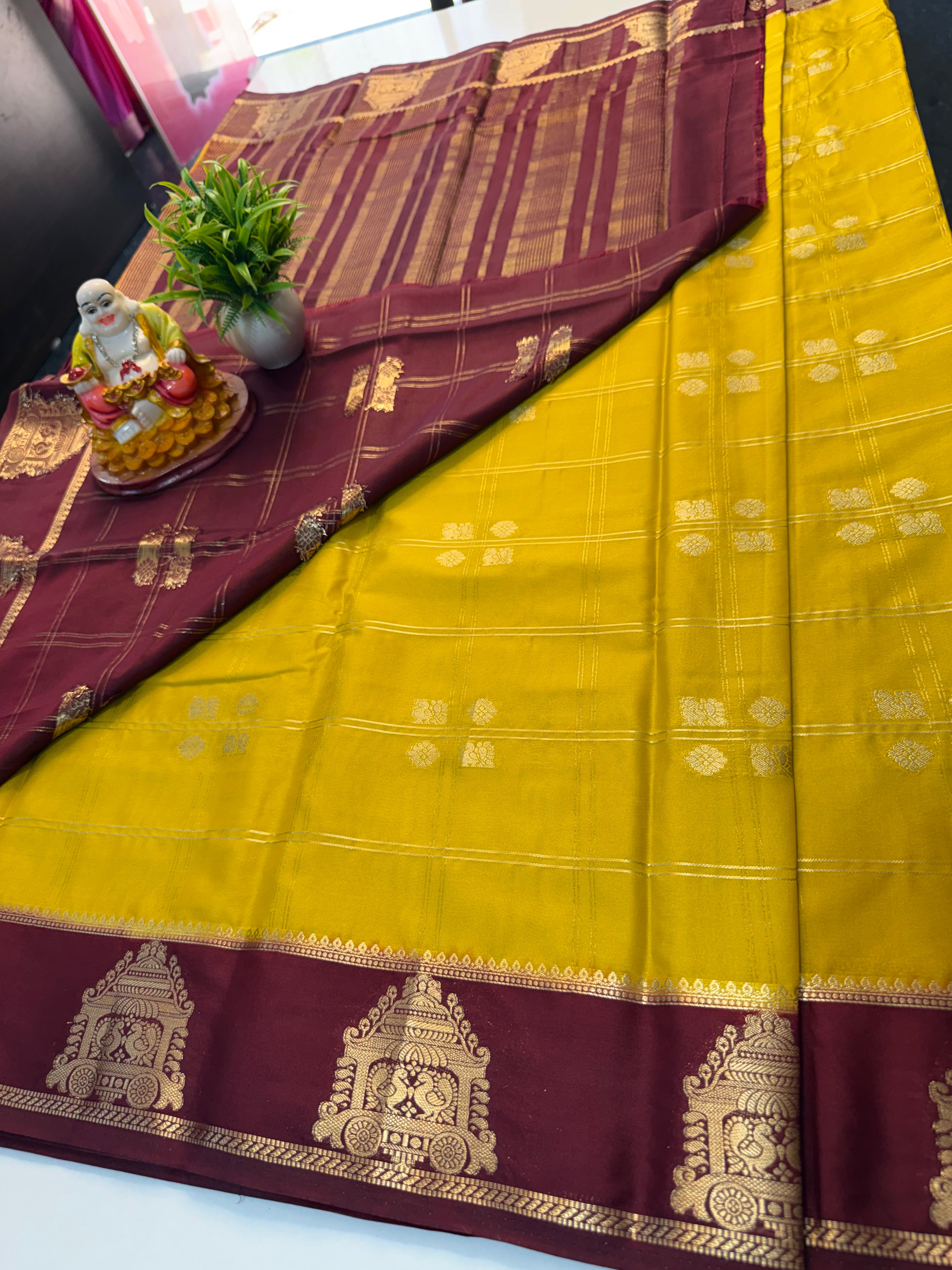 Premium Mysore Crape Silk Saree with Checks & Ratha Design | Padmavathi Silks and Sarees…