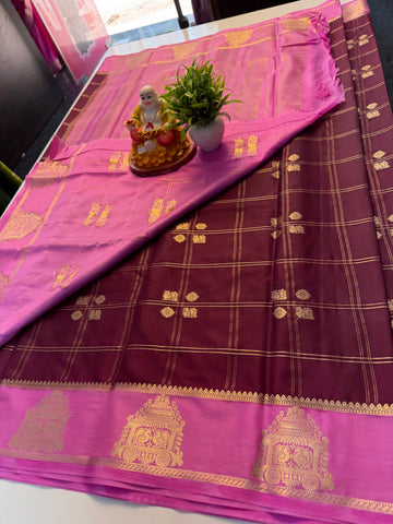 Premium Mysore Crape Silk Saree with Checks & Ratha Design | Padmavathi Silks and Sarees…