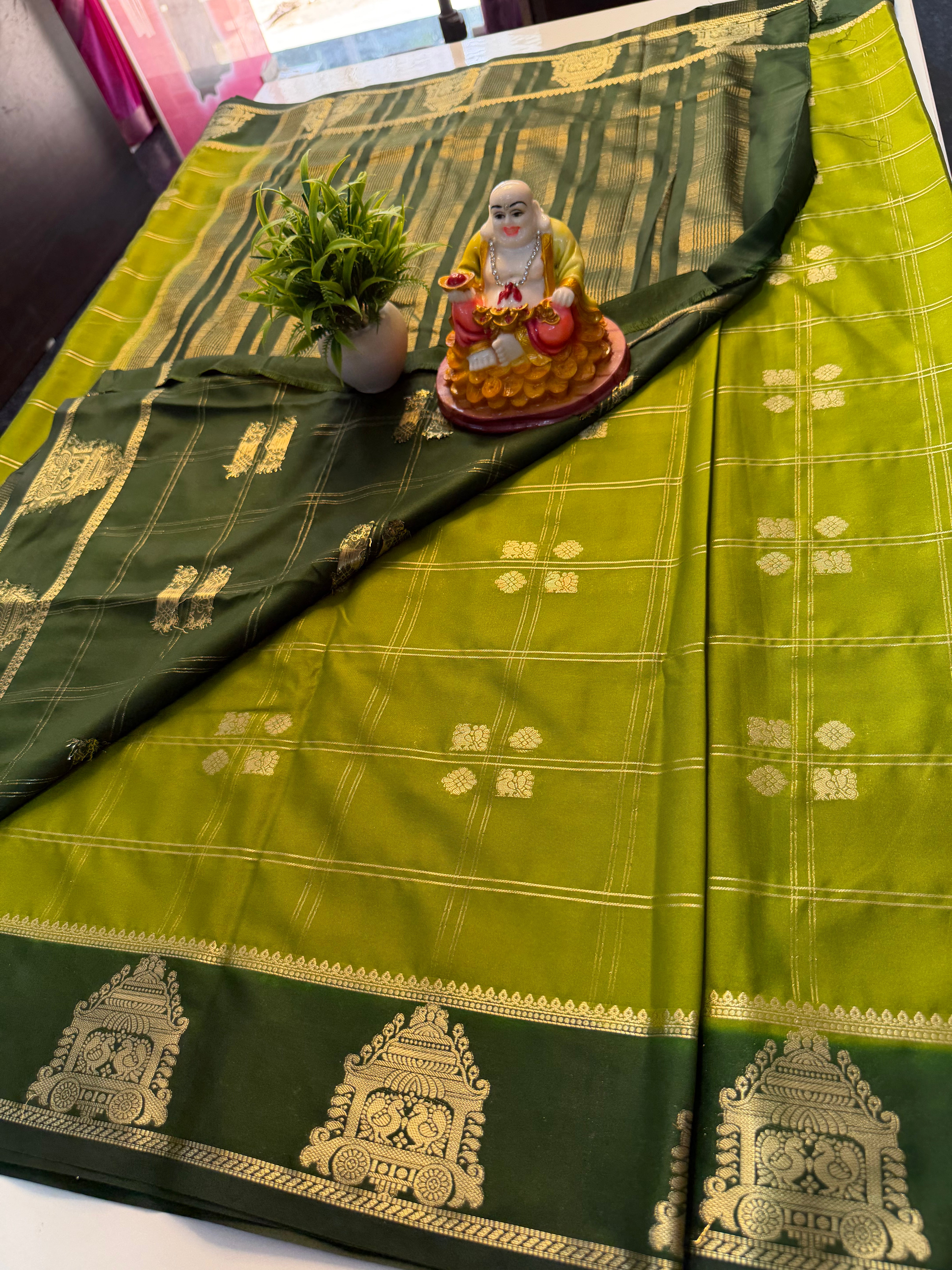 Premium Mysore Crape Silk Saree with Checks & Ratha Design | Padmavathi Silks and Sarees…
