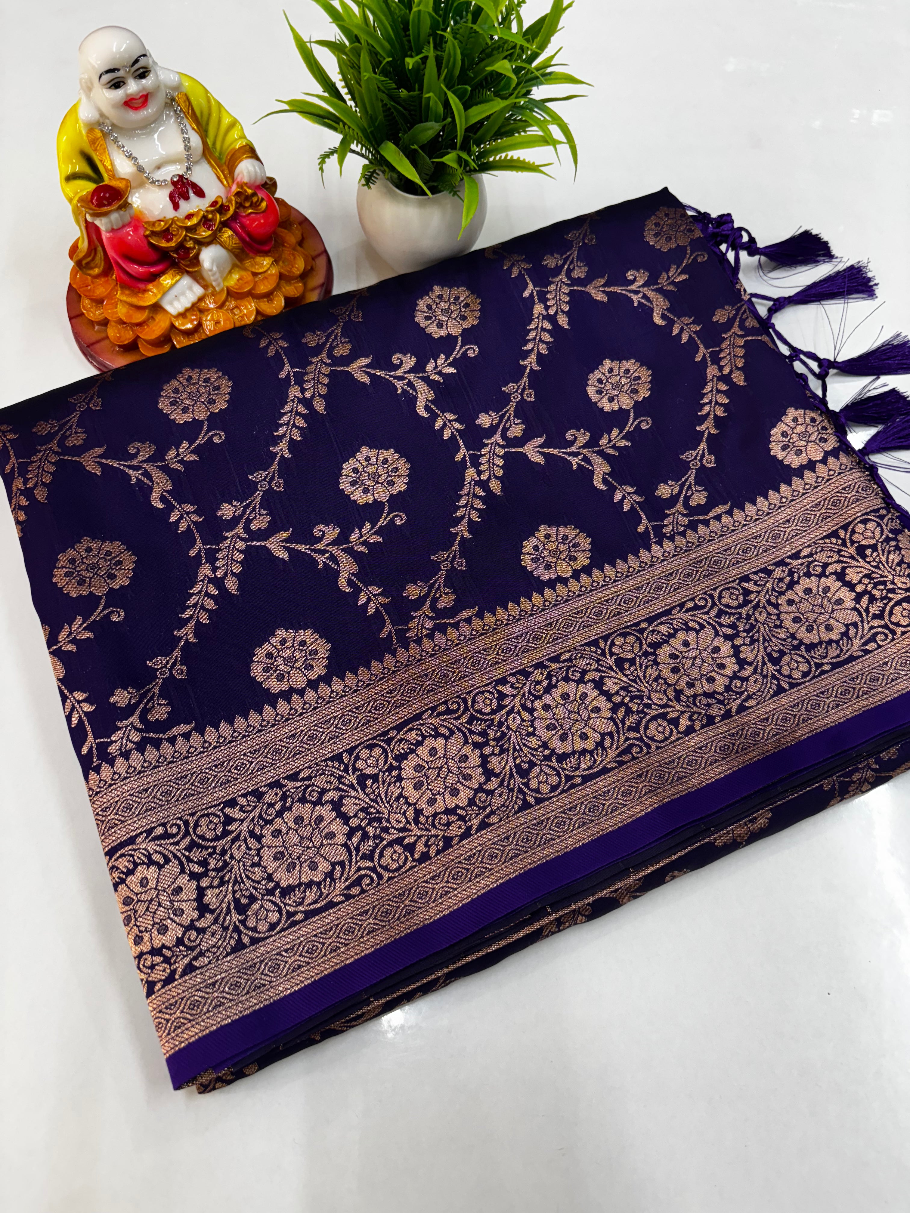 Elegant Satin Saree with Meenakari Design and Butta Blouse