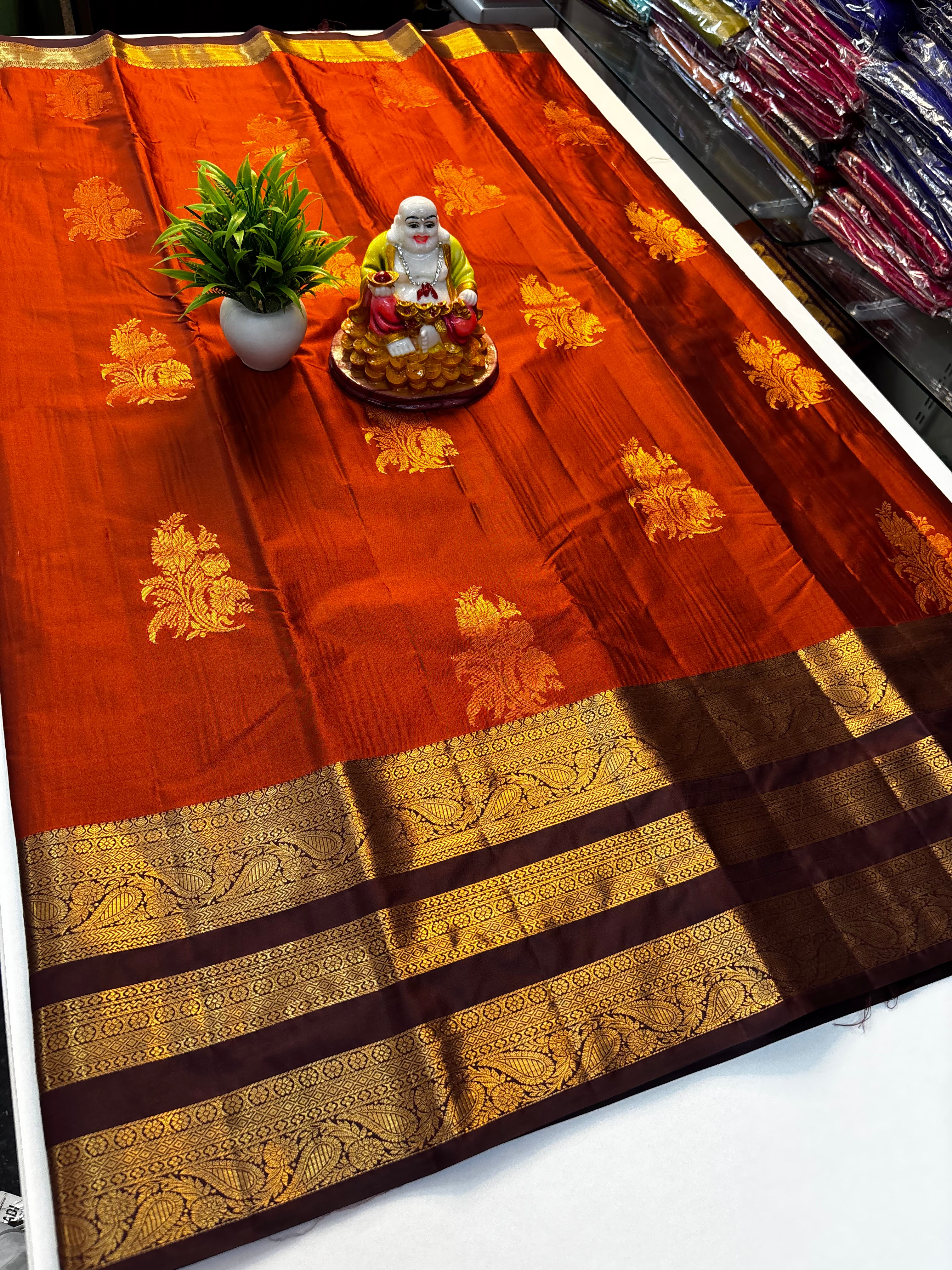 Premium Semi Silk Rust Orange Saree with Rich Pallu By Padmavathi Silks and Sarees