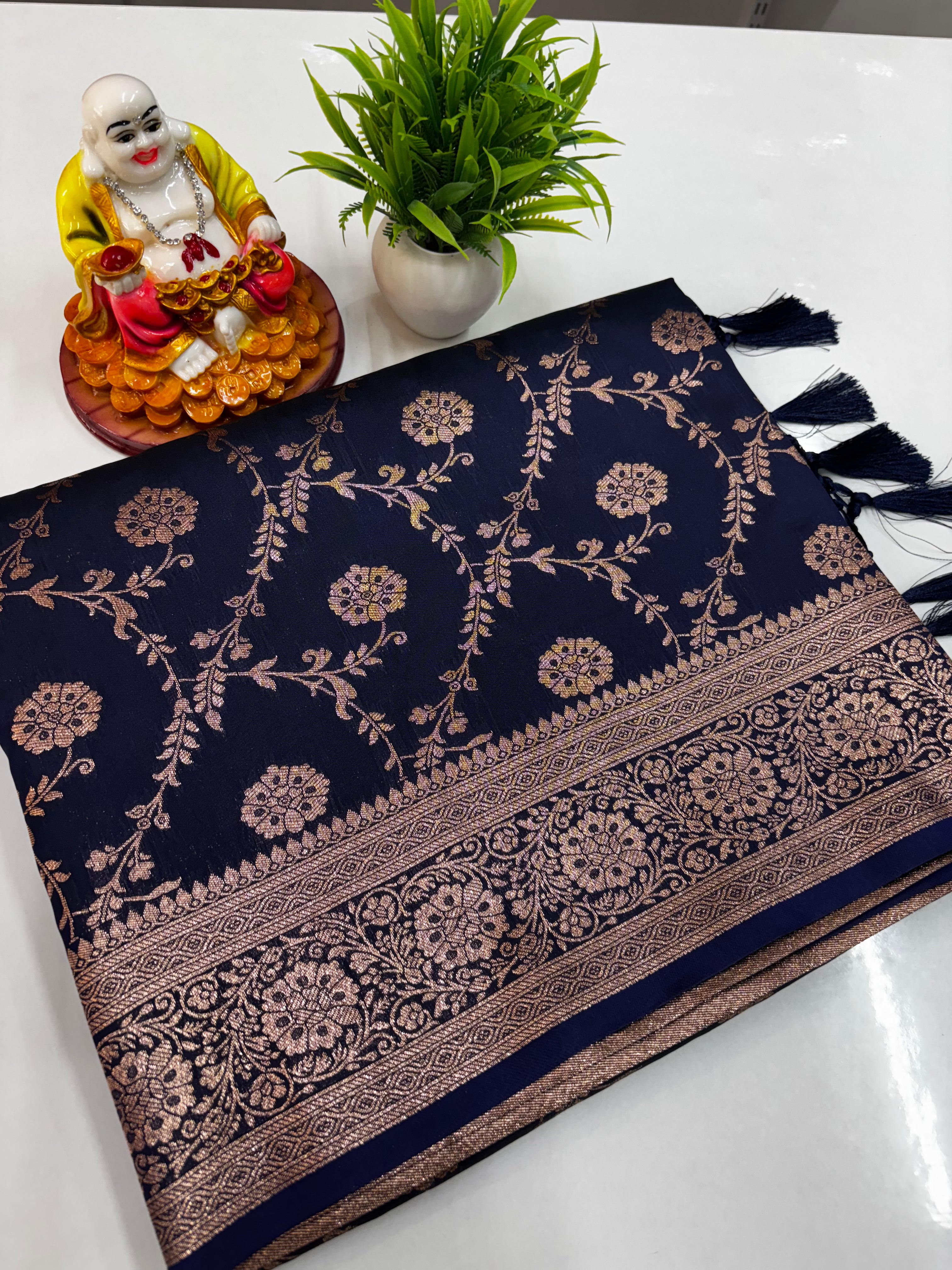 Elegant Satin Saree with Meenakari Design and Butta Blouse