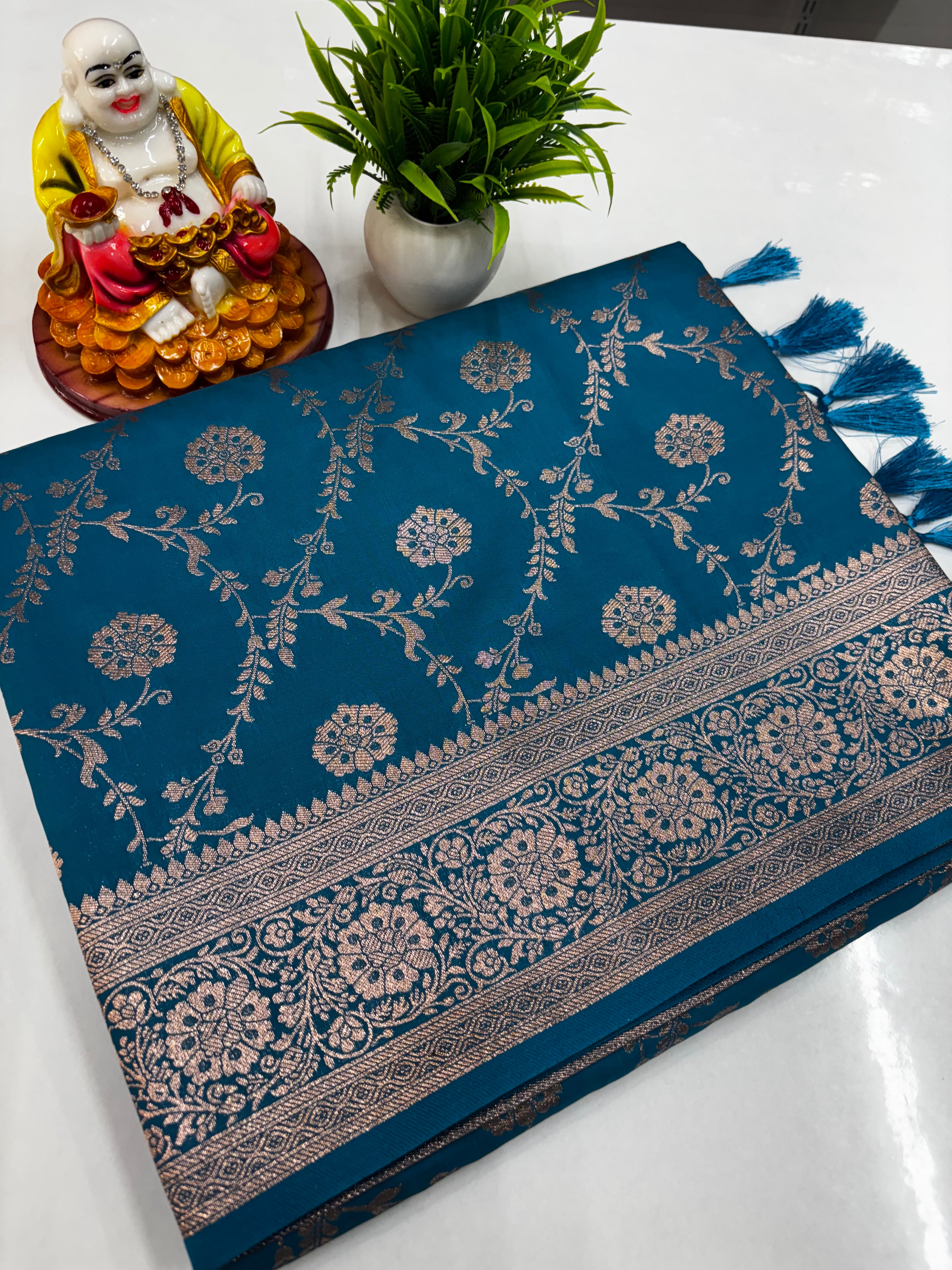 Elegant Satin Saree with Meenakari Design and Butta Blouse