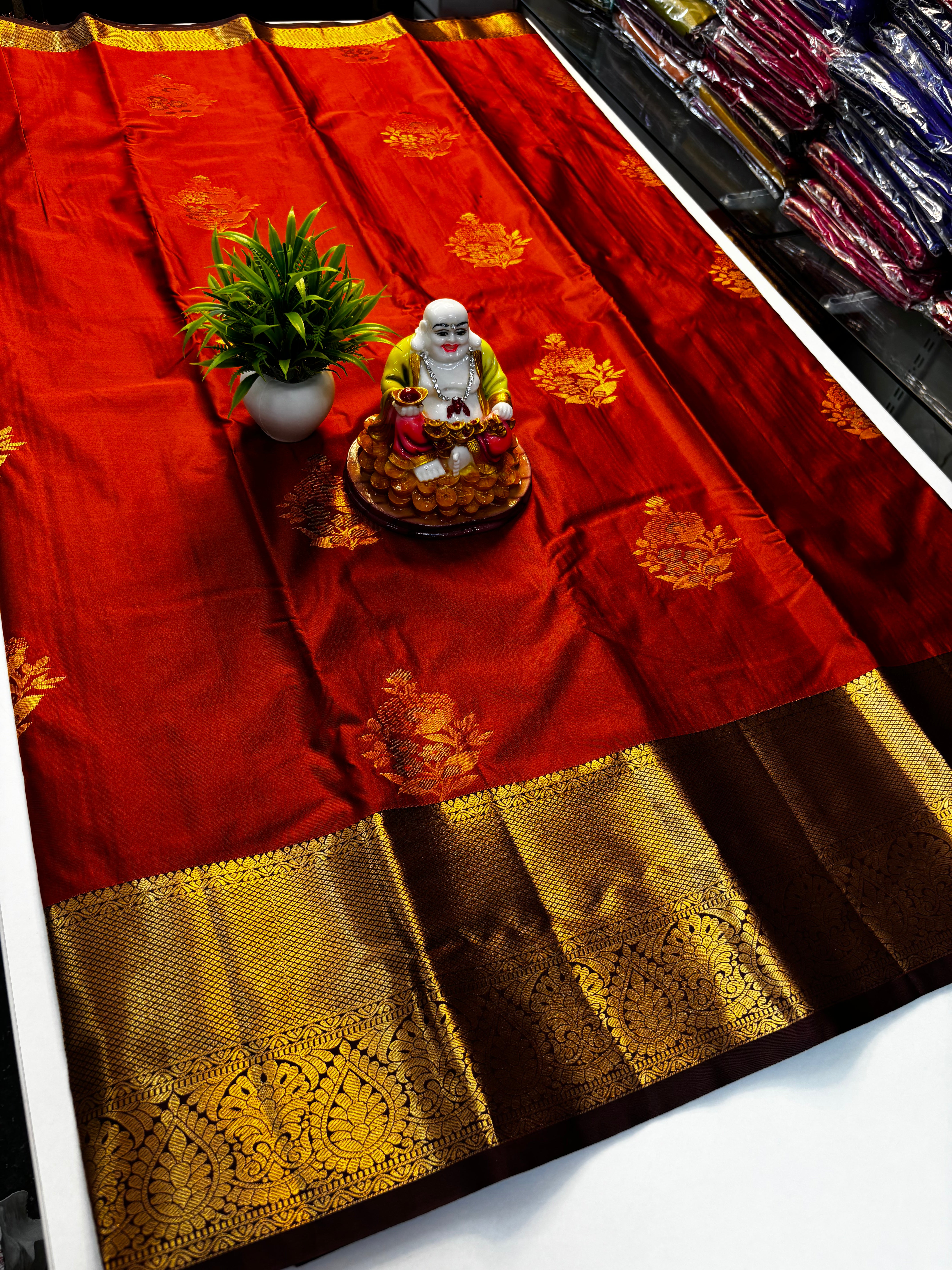 Premium Semi Silk Rust Orange Saree with Rich Pallu By Padmavathi Silks and Sarees