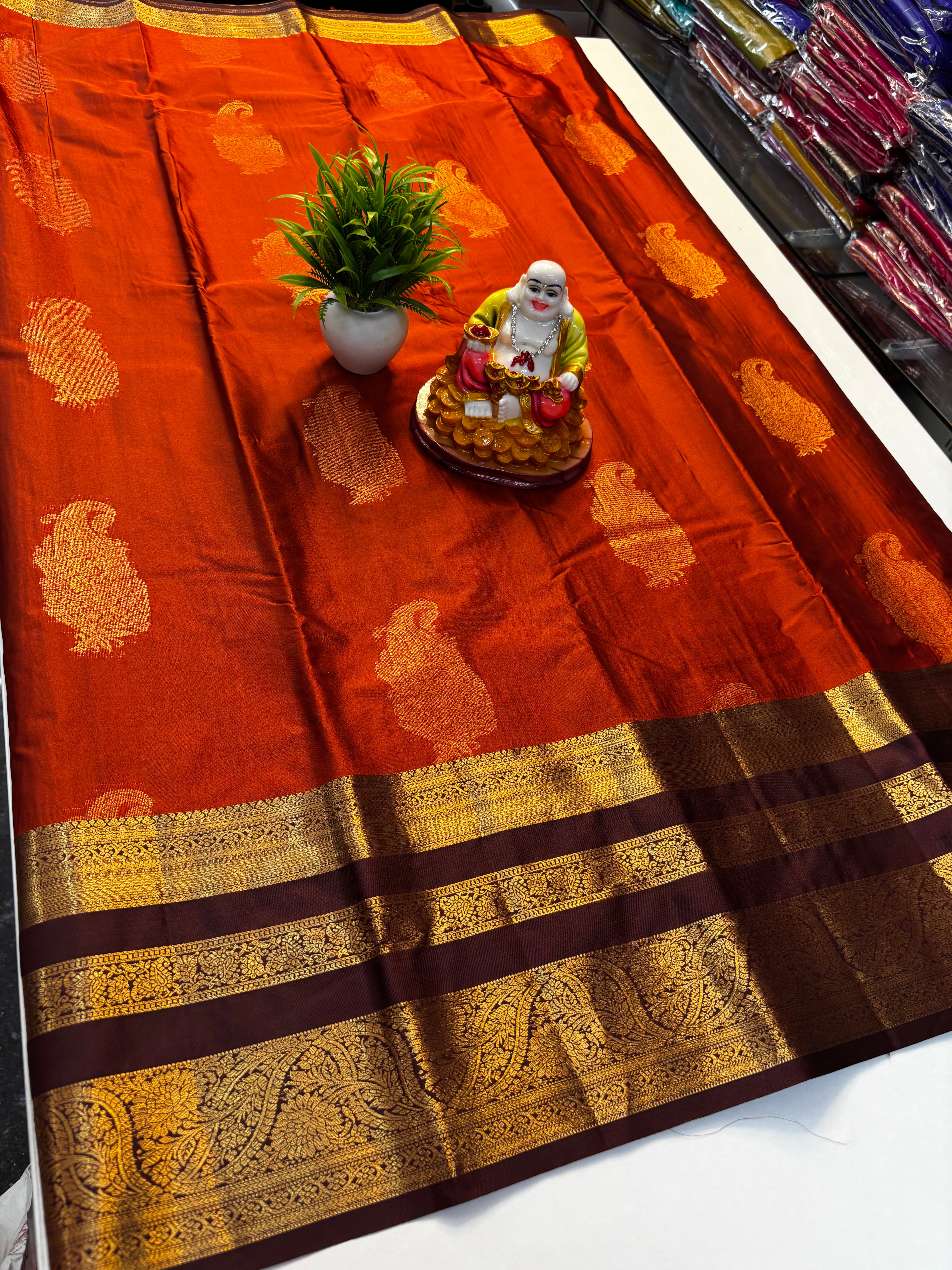 Premium Semi Silk Rust Orange Saree with Rich Pallu By Padmavathi Silks and Sarees