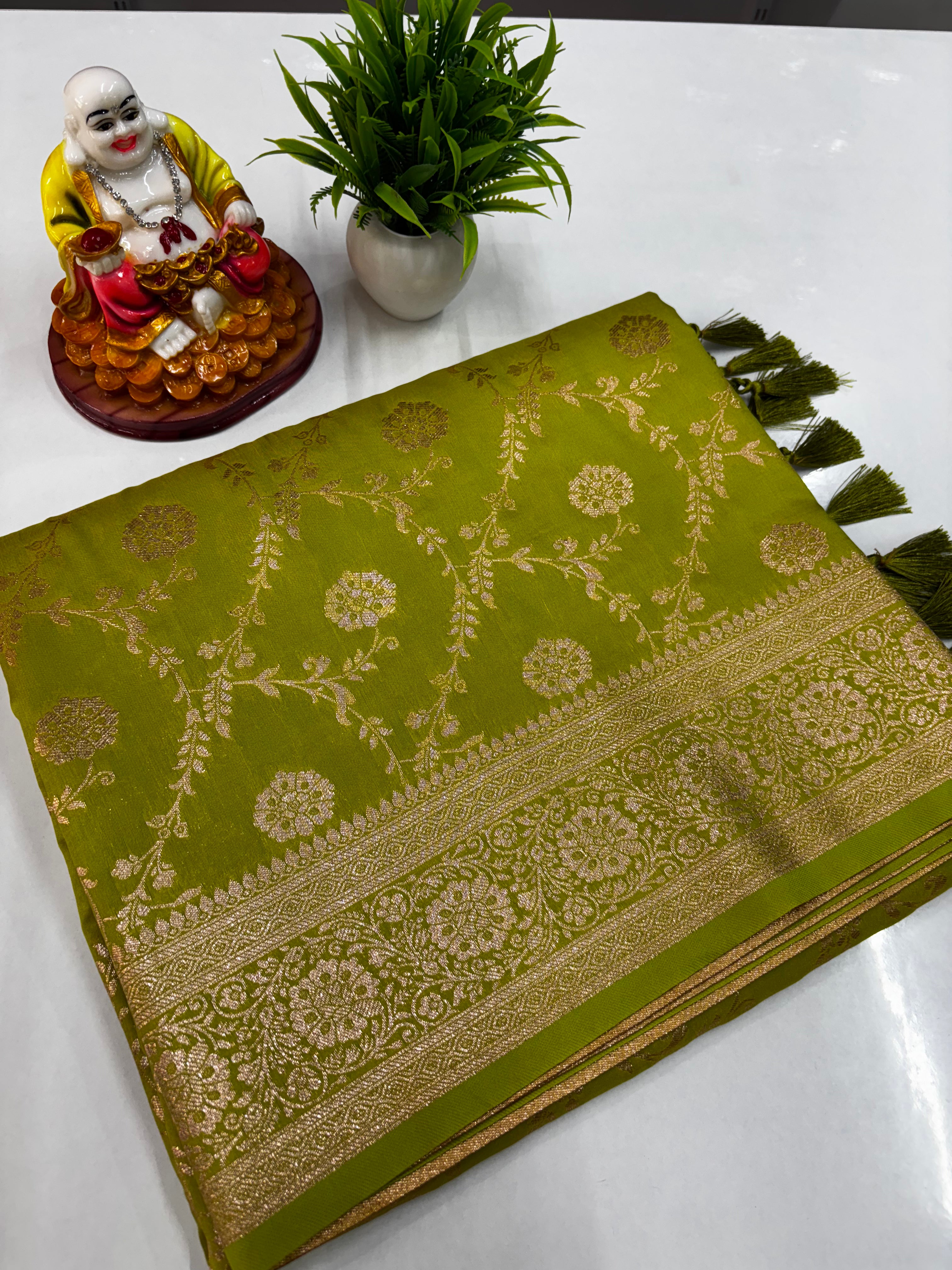 Elegant Satin Saree with Meenakari Design and Butta Blouse