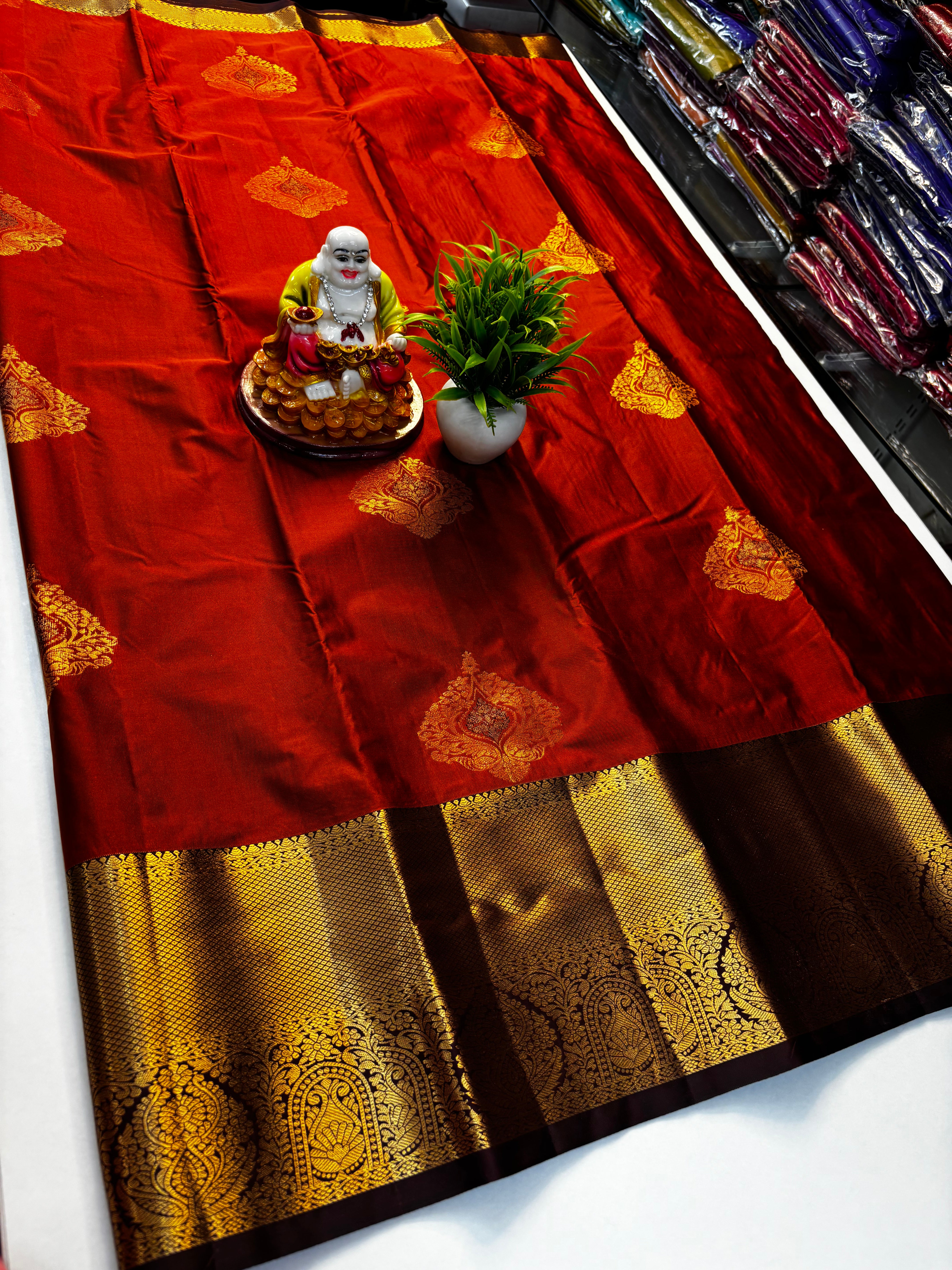 Premium Semi Silk Rust Orange Saree with Rich Pallu By Padmavathi Silks and Sarees