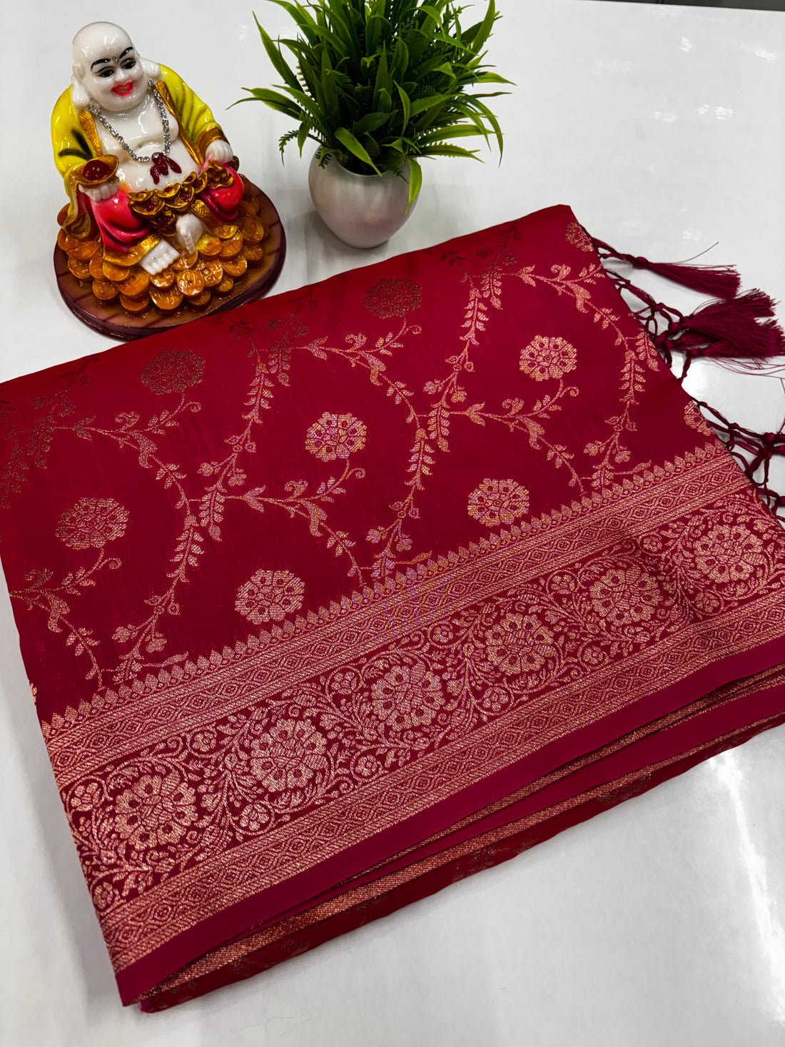 Elegant Satin Saree with Meenakari Design and Butta Blouse