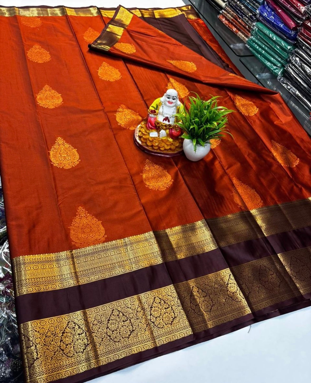 Premium Semi Silk Rust Orange Saree with Rich Pallu By Padmavathi Silks and Sarees