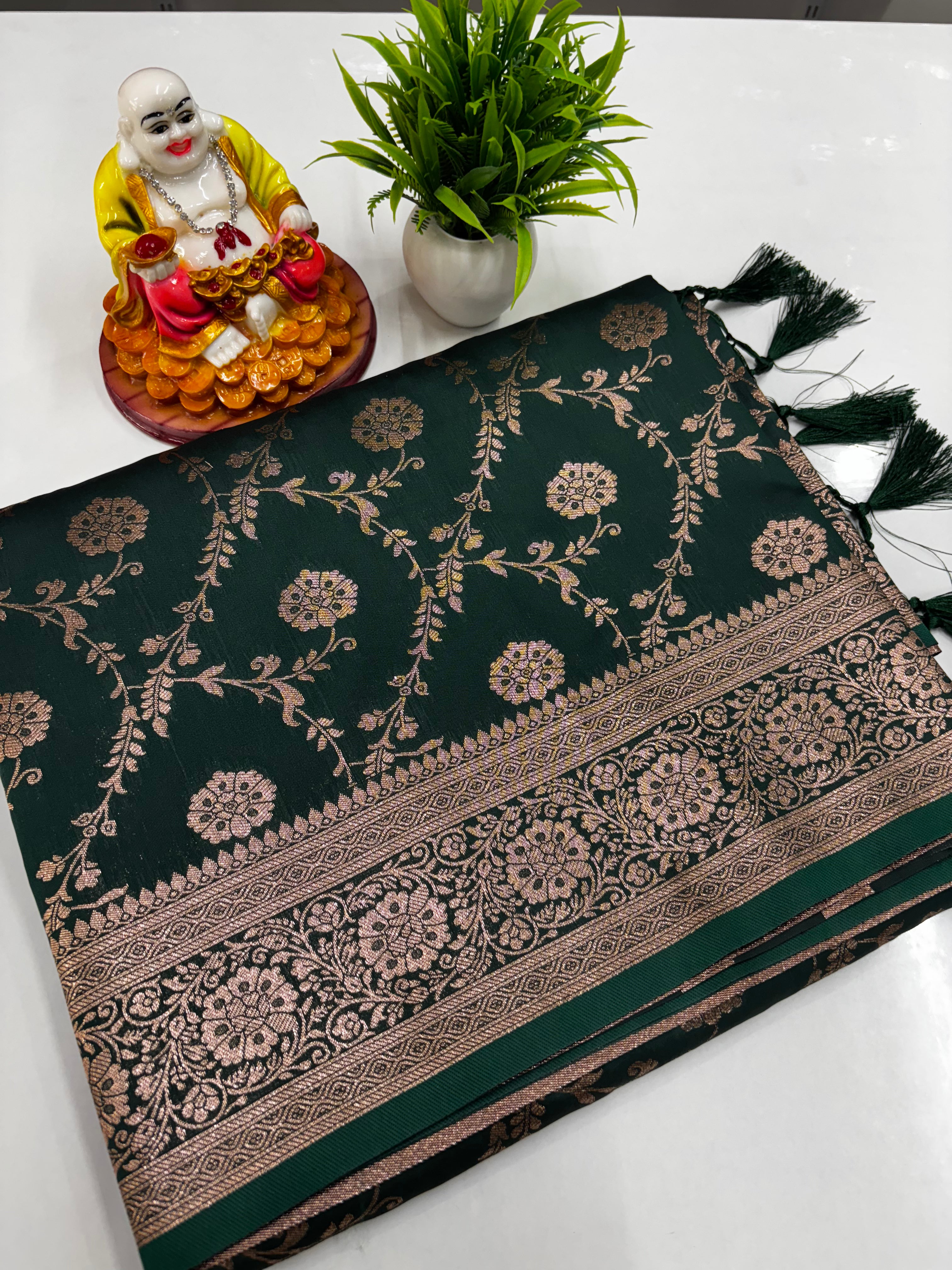 Elegant Satin Saree with Meenakari Design and Butta Blouse