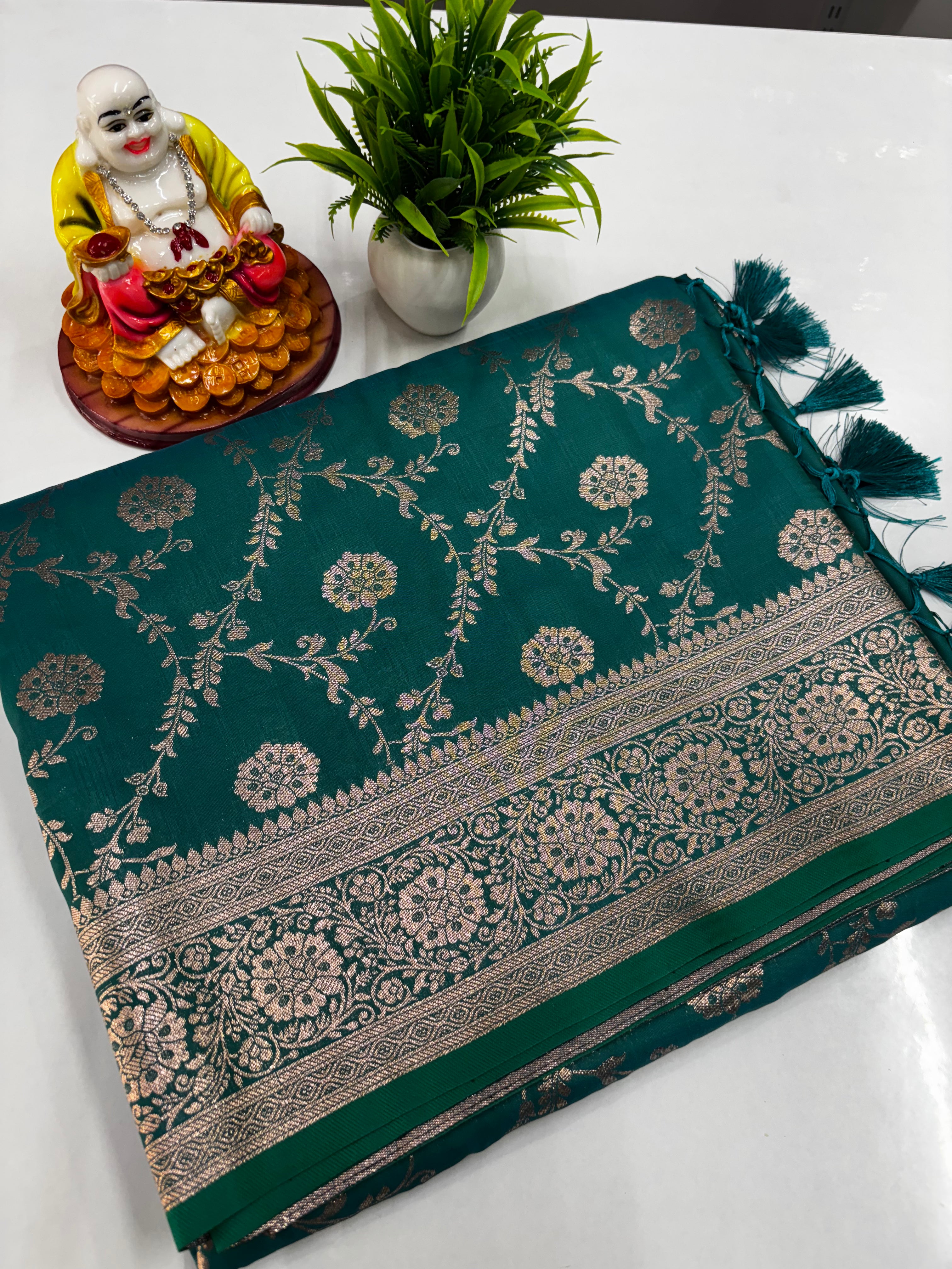 Elegant Satin Saree with Meenakari Design and Butta Blouse