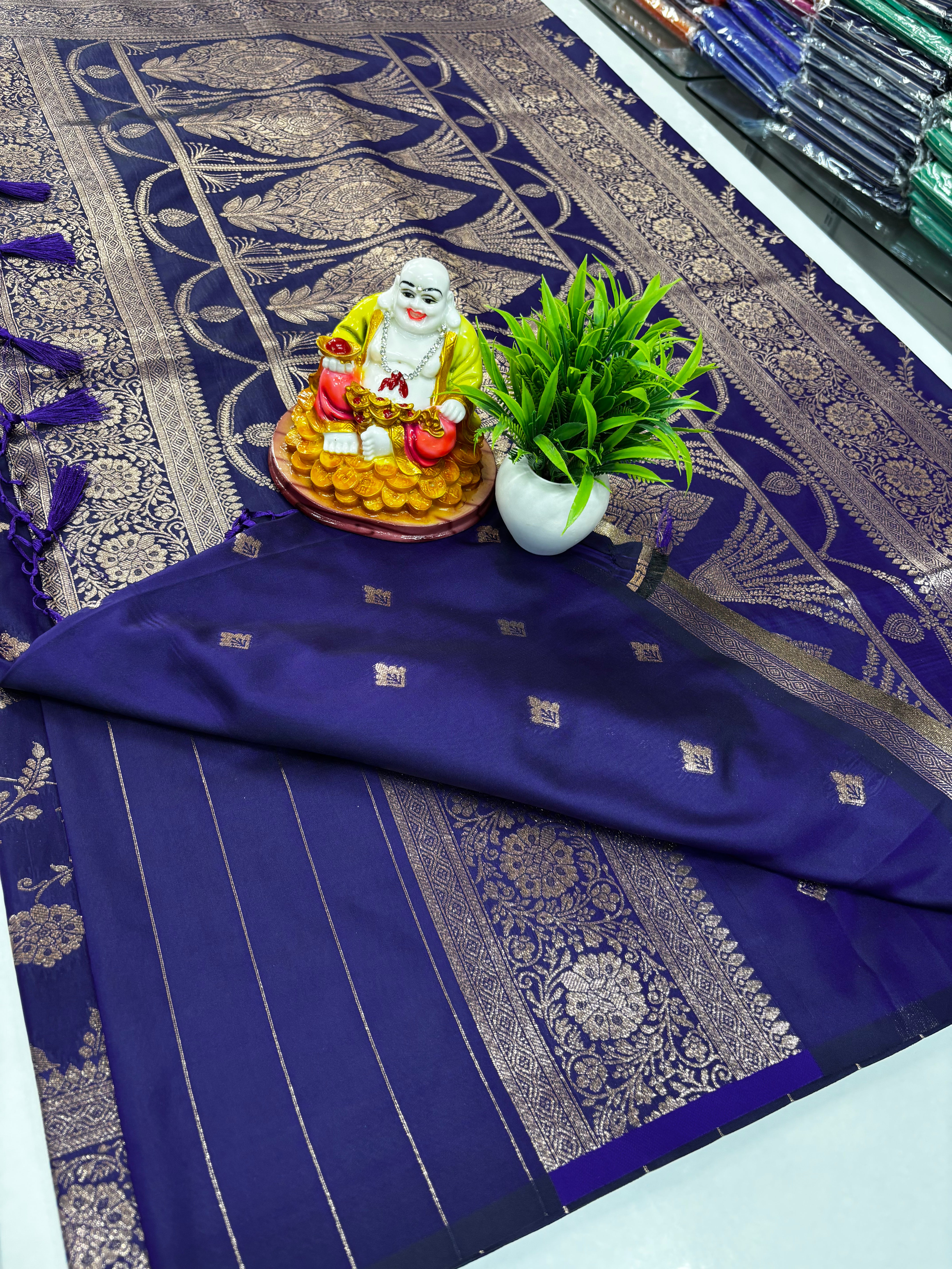 Elegant Satin Saree with Meenakari Design and Butta Blouse